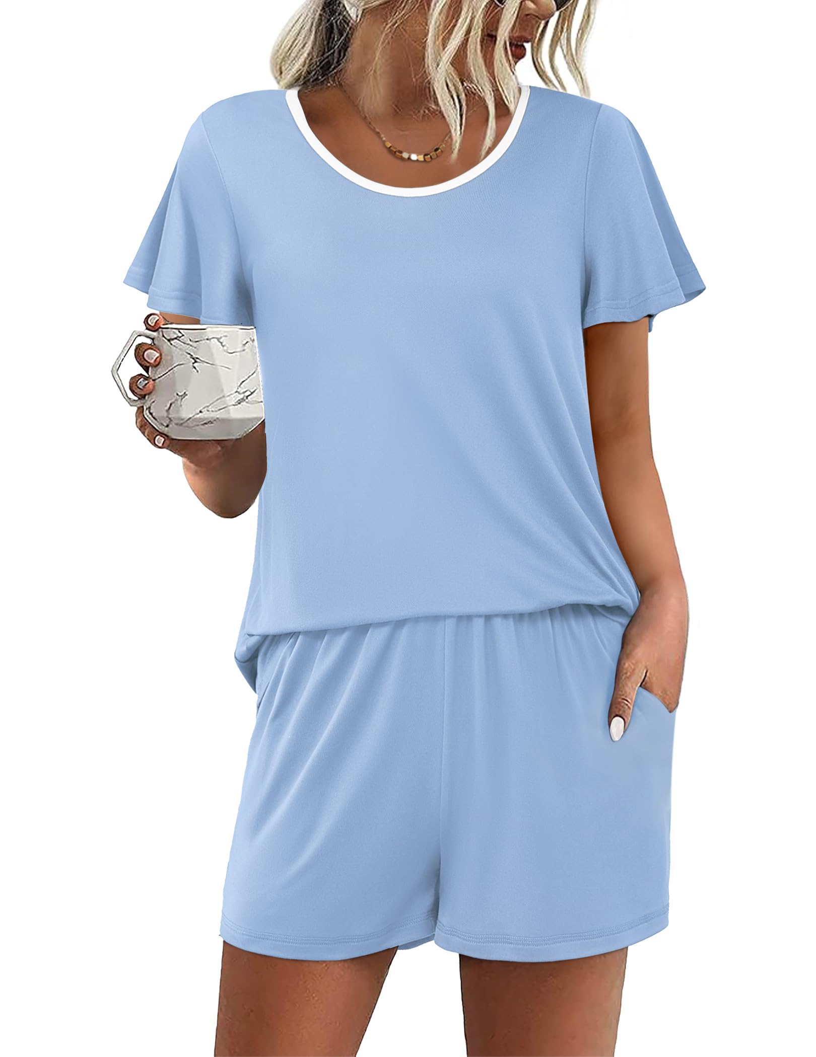 Ekouaer Womens Pajama Set Summer Short Sleeve Pjs Sleepwear Cute 2 Piece Lounge Sets S-XXL
