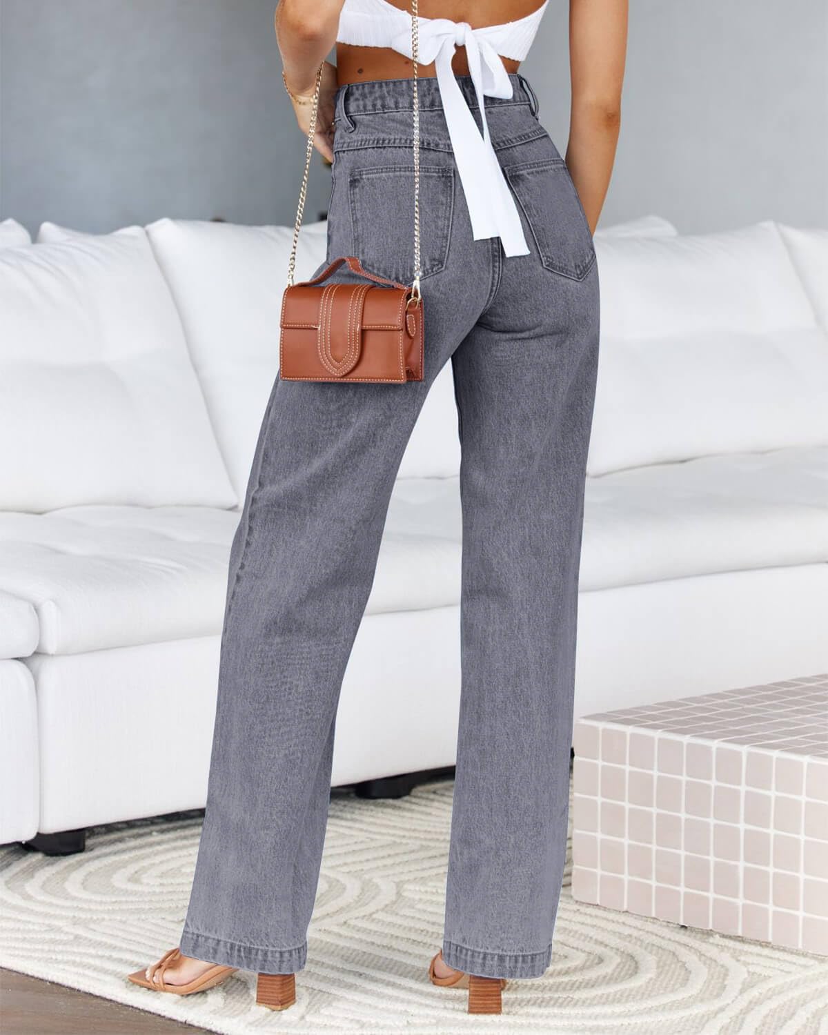 Cicy Bell Women's High Waisted Petite Jeans Boyfriend Baggy Straight Leg Casual Denim Pants with Pockets