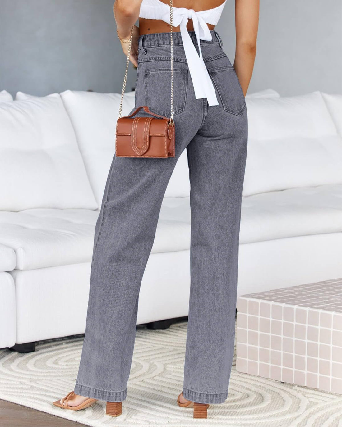 Cicy Bell Women's High Waisted Petite Jeans Boyfriend Baggy Straight Leg Casual Denim Pants with Pockets