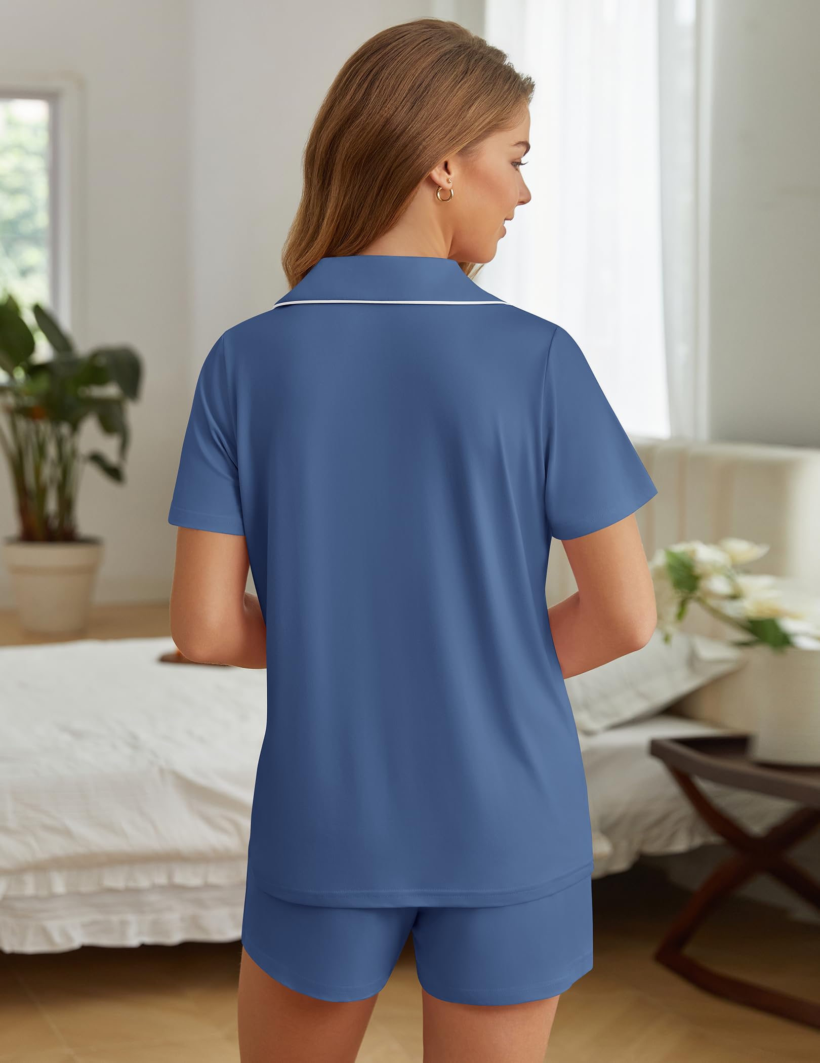 Womens Pajama Sets Summer Pjs Short Sleeve Button Down Top and Shorts Bride Sleepwear 2 Piece Comfy Lounge Set S-XXL
