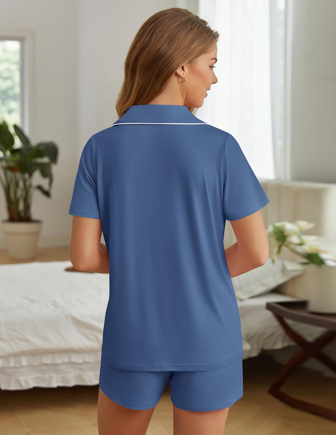 Womens Pajama Sets Summer Pjs Short Sleeve Button Down Top and Shorts Bride Sleepwear 2 Piece Comfy Lounge Set S-XXL