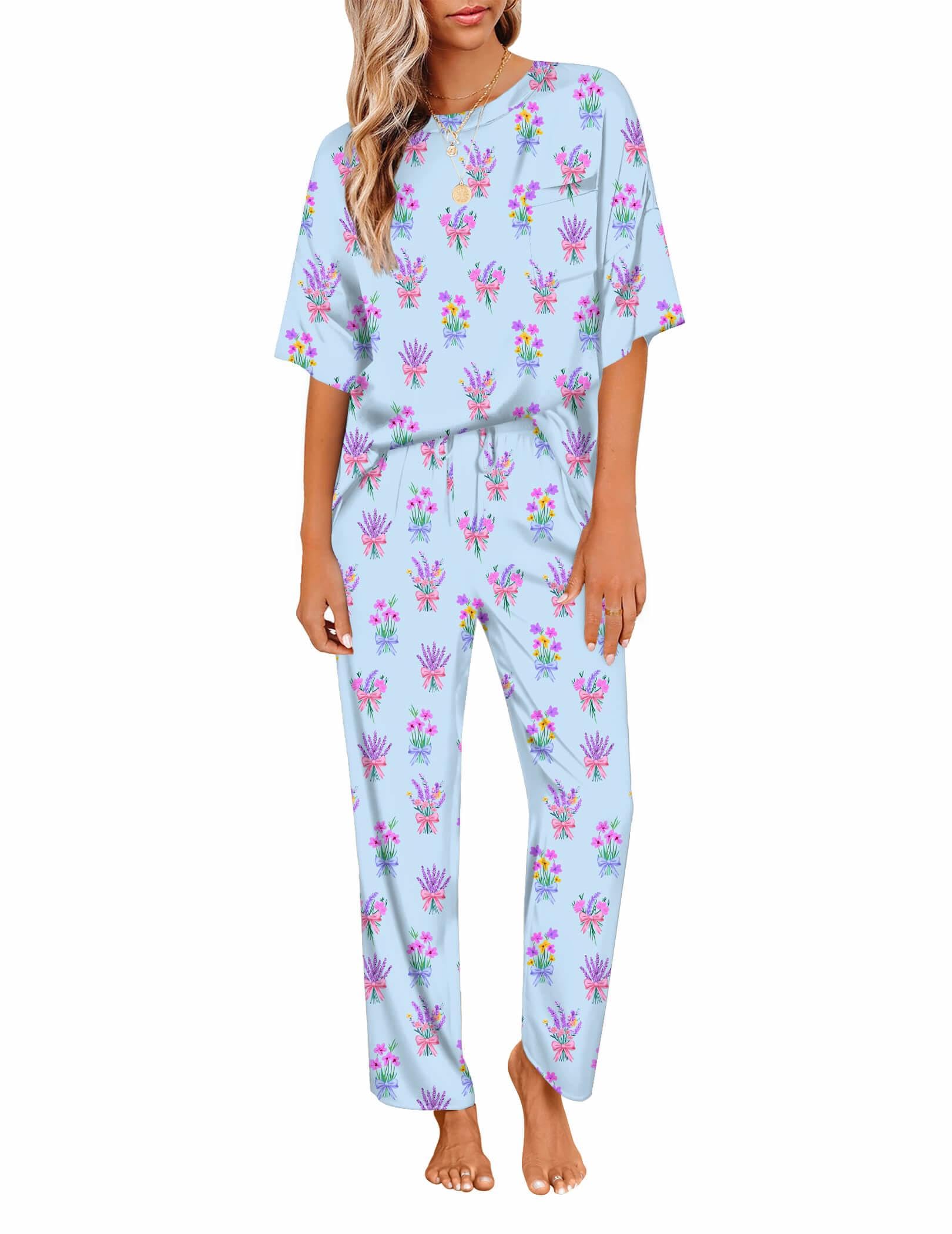 Ekouaer Pajamas for Women Set Silky Satin 2 Piece Lounge Sets with Pockets