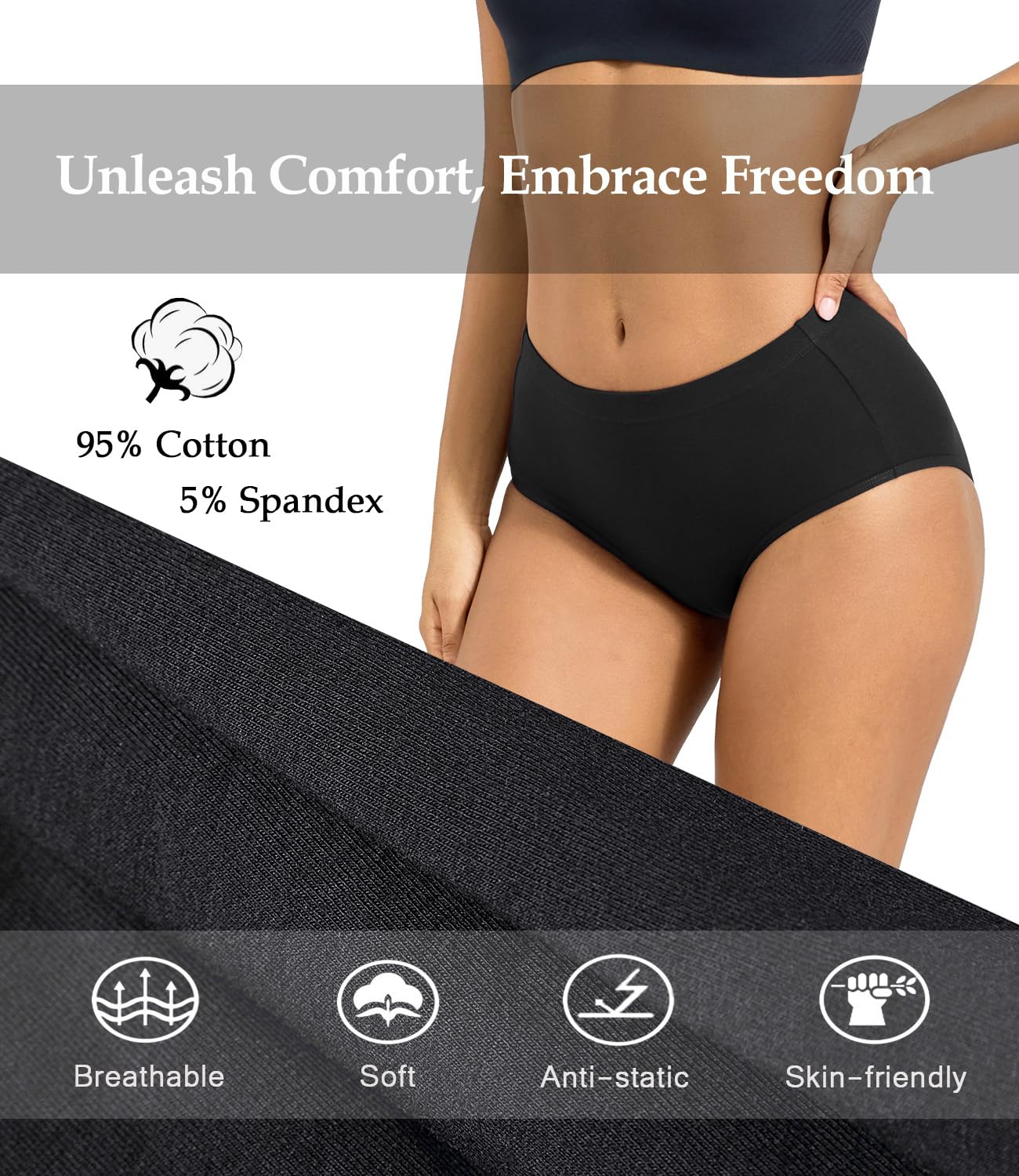 wirarpa Women's Cotton Underwear Full Coverage Cotton Briefs 5 Pack