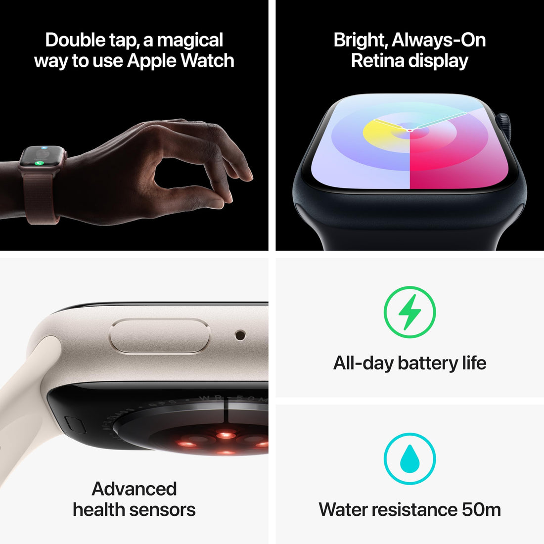 Apple Watch Series 9 [GPS, 45mm] - Starlight Aluminum Case with Starlight Sport Band, S/M (Renewed)