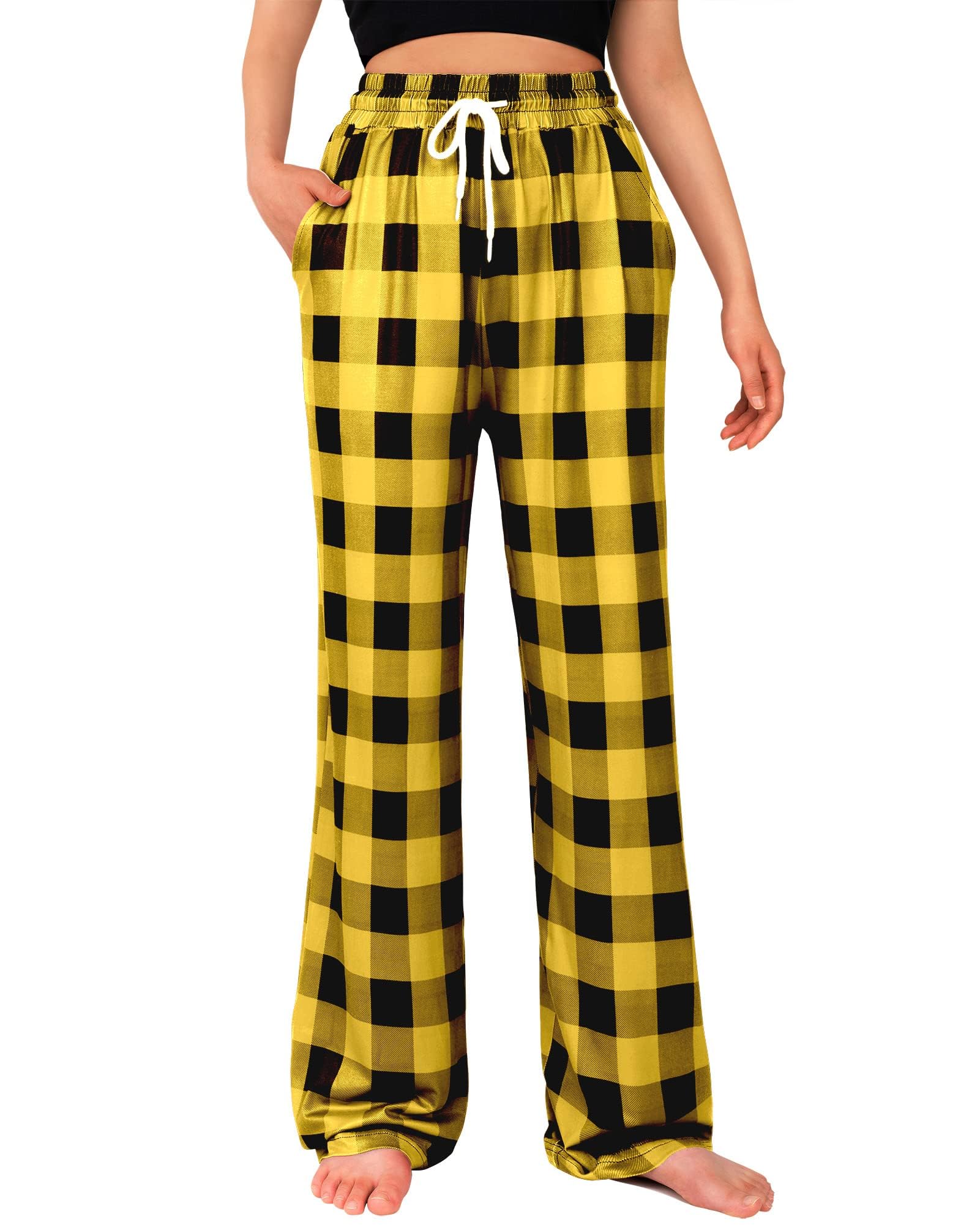 Womens Pajama Pants Plaid Stretch Comfy Lounge Pants Sleep Bottoms Y2K PJ