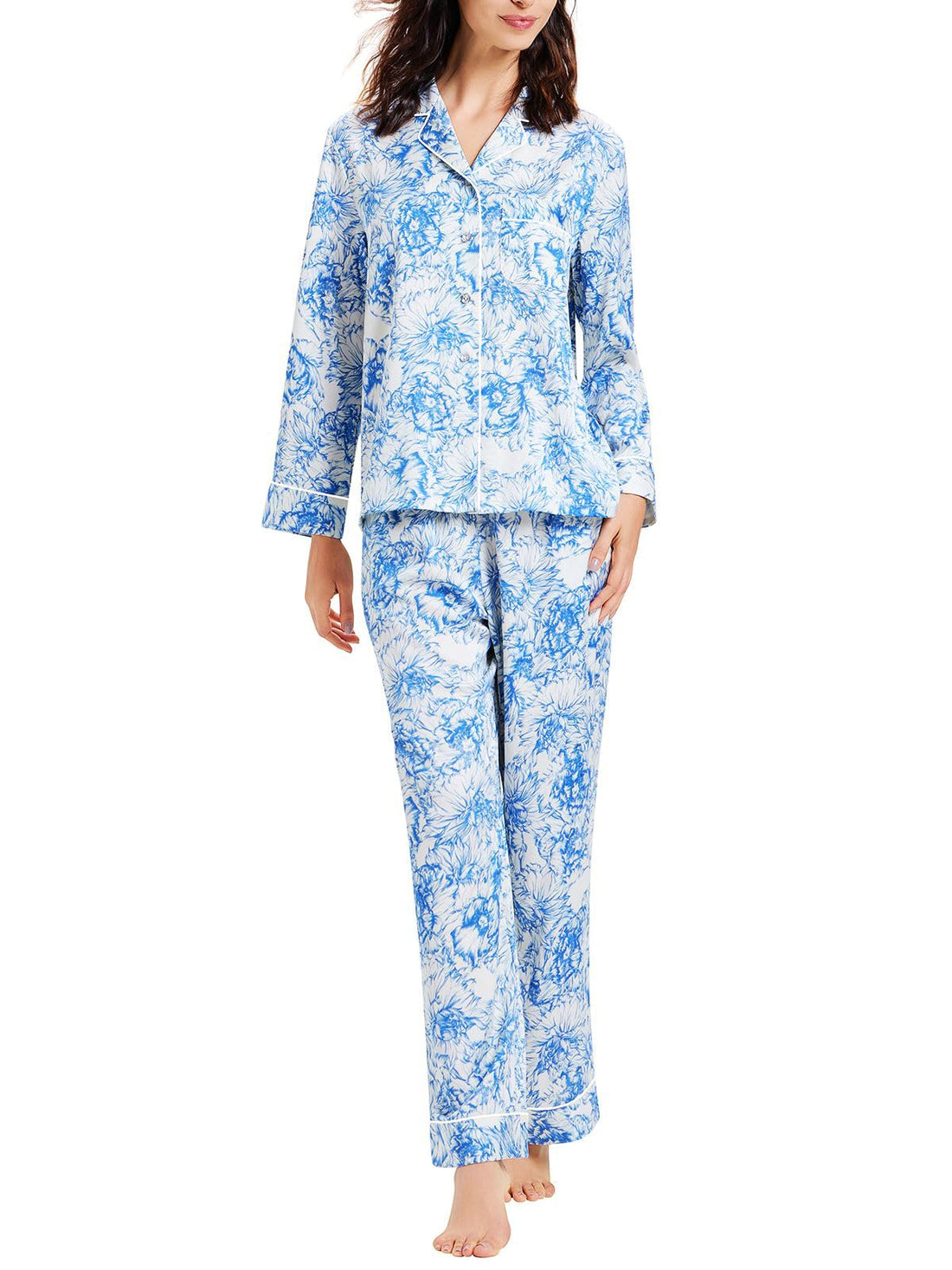 Lonxu Womens Satin Pajama Set Button Down Sleepwear Long Pj XS-3XL