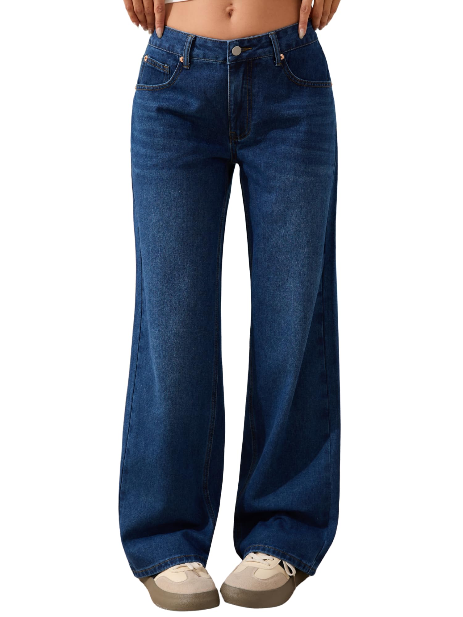 Low Rise Baggy Jeans for Women Y2K Vintage Wide Leg Loose Fit Straight Denim Pants Casual Trousers