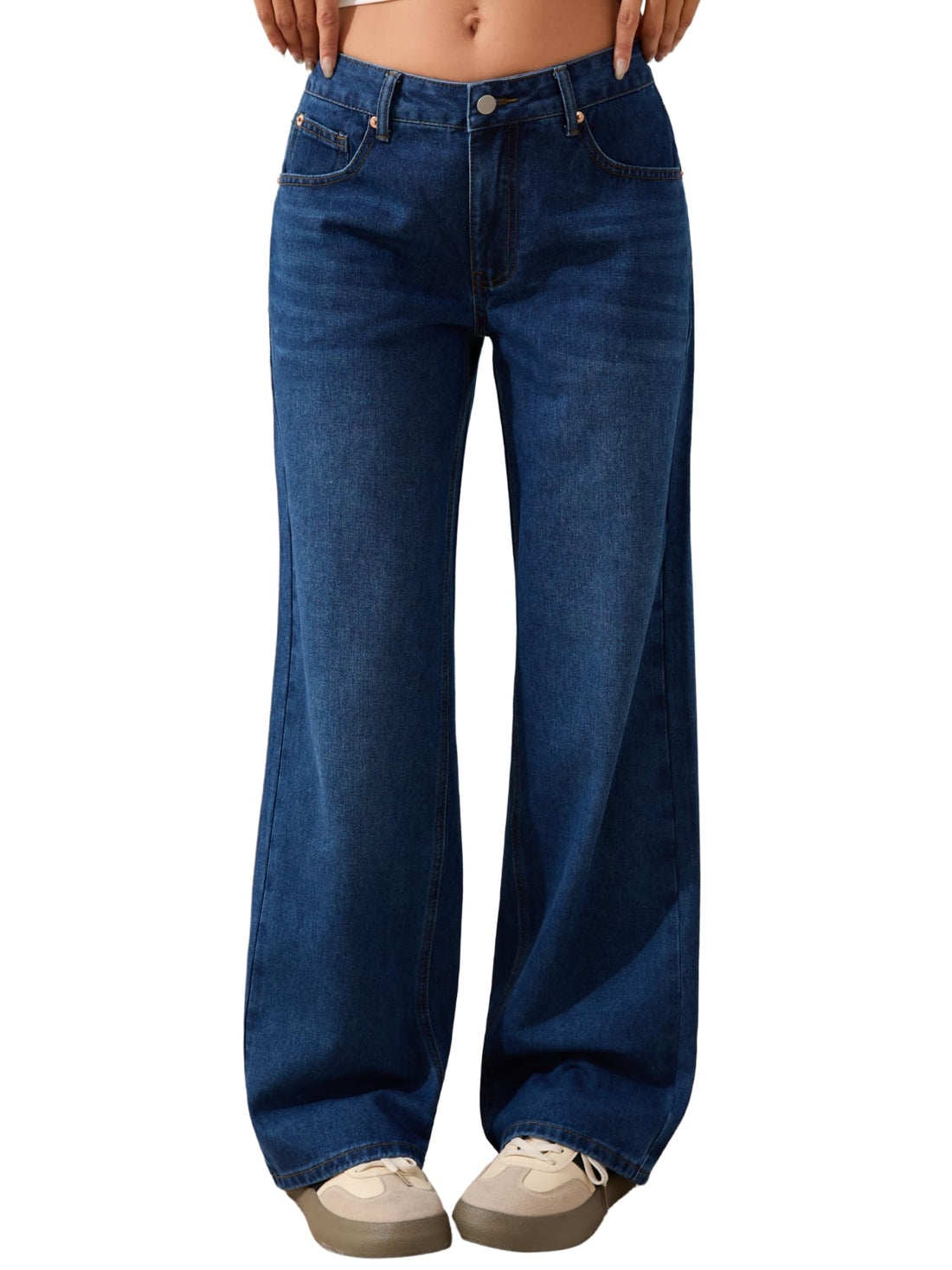 Low Rise Baggy Jeans for Women Y2K Vintage Wide Leg Loose Fit Straight Denim Pants Casual Trousers
