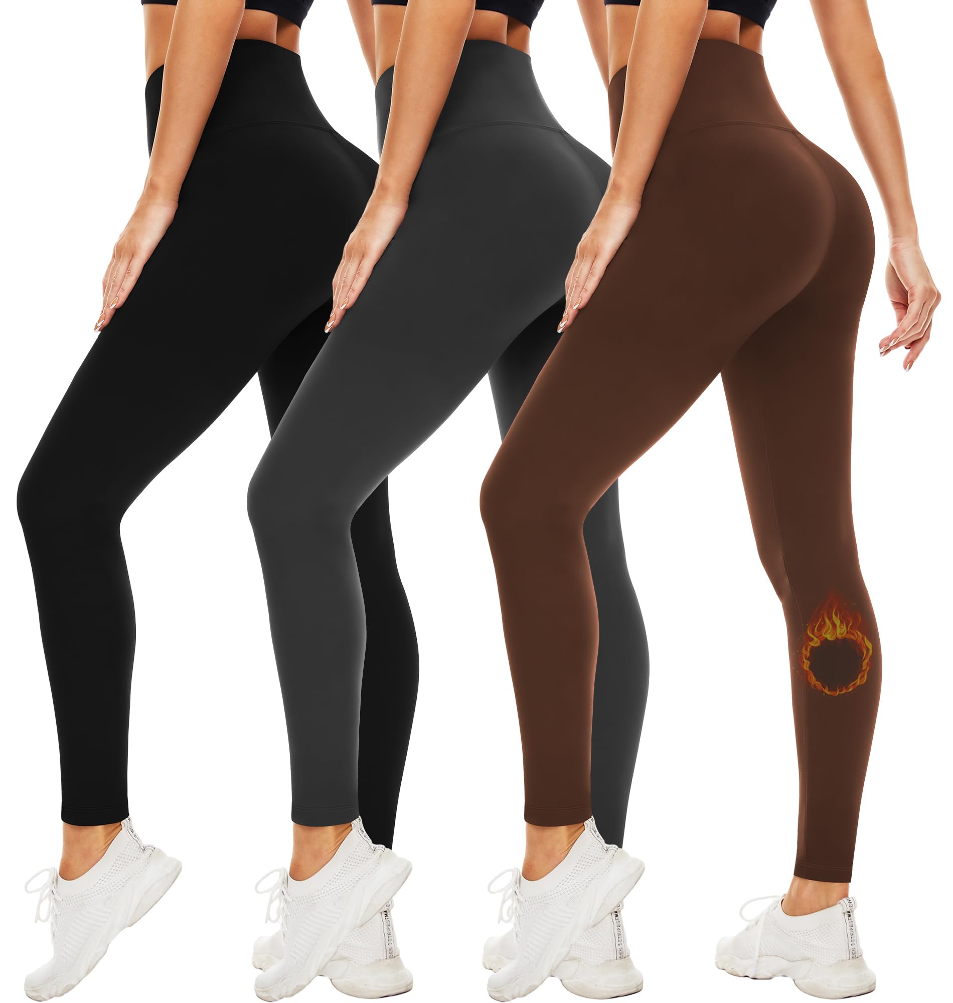 FULLSOFT 3 Pack Leggings for Women High Waisted Soft Black Yoga Pants for Workout Athletic Running Reg & Plus Size