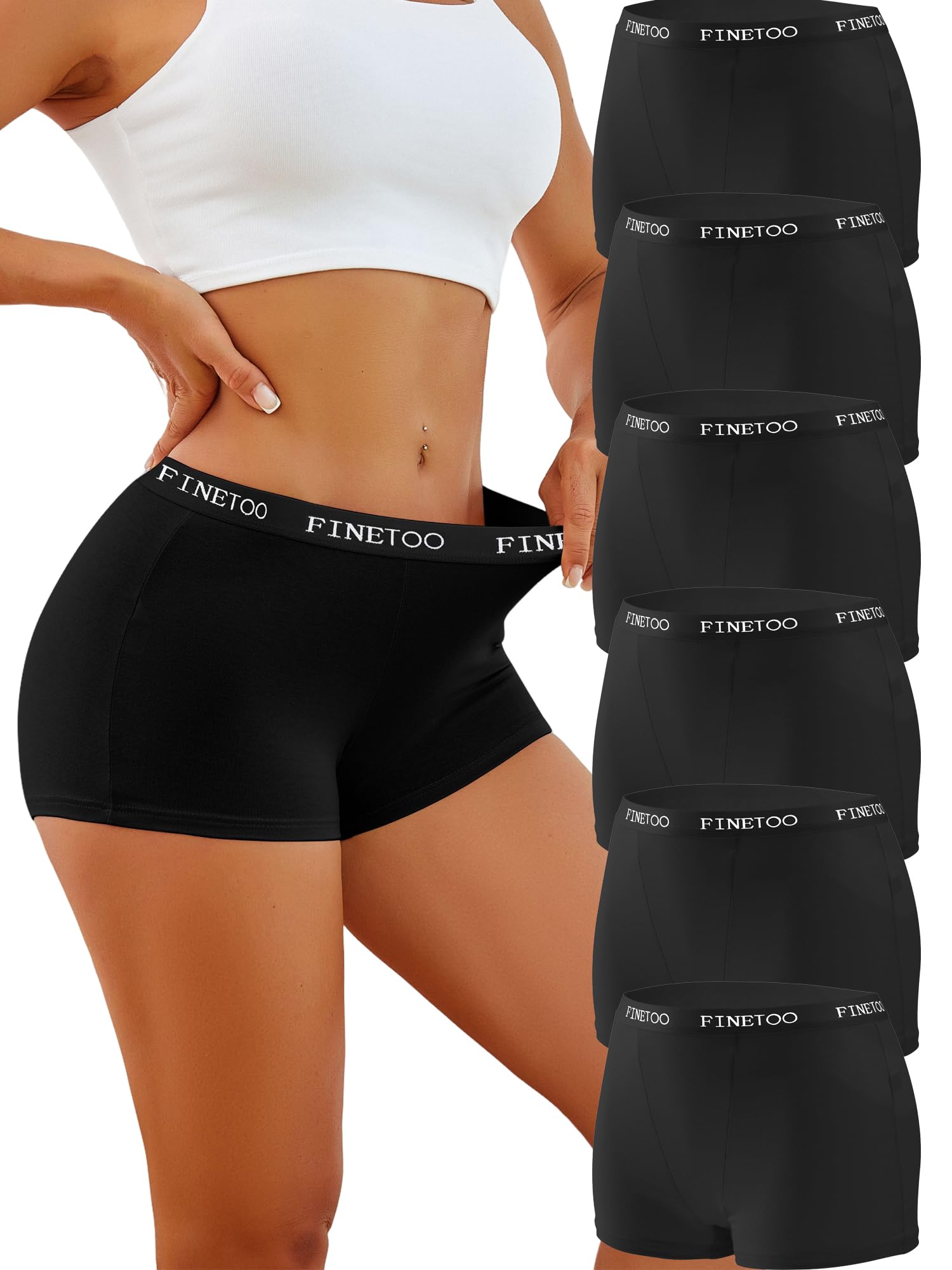 FINETOO Womens Cotton Boy Shorts Underwear Full Coverage Soft Boxer Briefs High Waisted Panties for Lady Girls 6 Pack