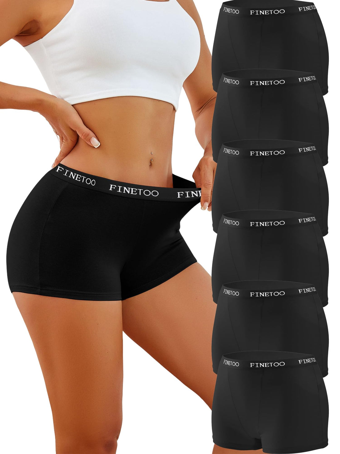 FINETOO Womens Cotton Boy Shorts Underwear Full Coverage Soft Boxer Briefs High Waisted Panties for Lady Girls 6 Pack