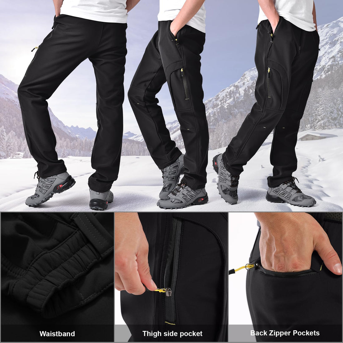Toomett Men's hiking Snow Pants Skiing Winter Insulated Fleece lined Outdoor Water Repellent camping,walking,fishing