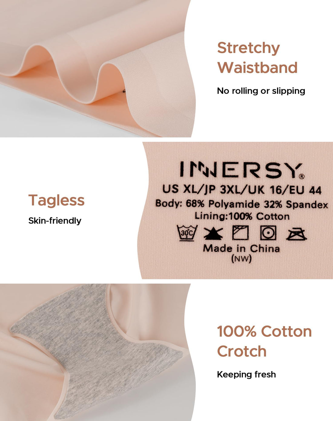 INNERSY Women's High Waist Seamless Underwear No Show Panties Full Coverage Briefs 3-Pack