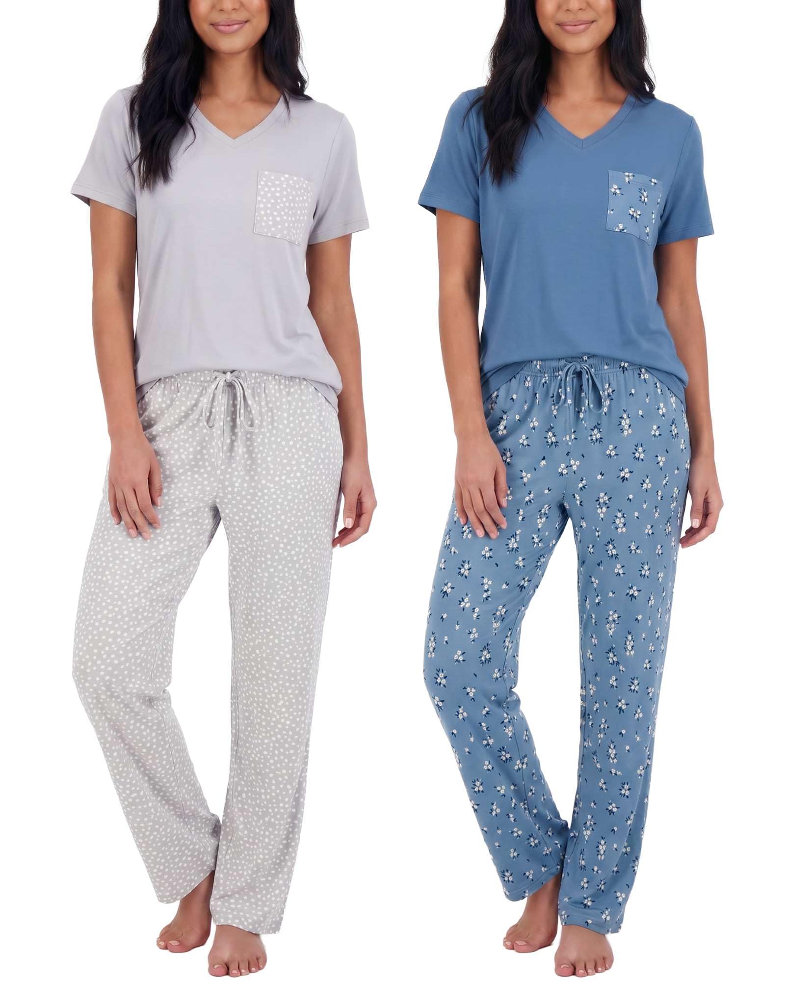 2 Pack Women's Pajama Sets Short Sleeve Sleepwear Comfy Cute Loungewear PJ