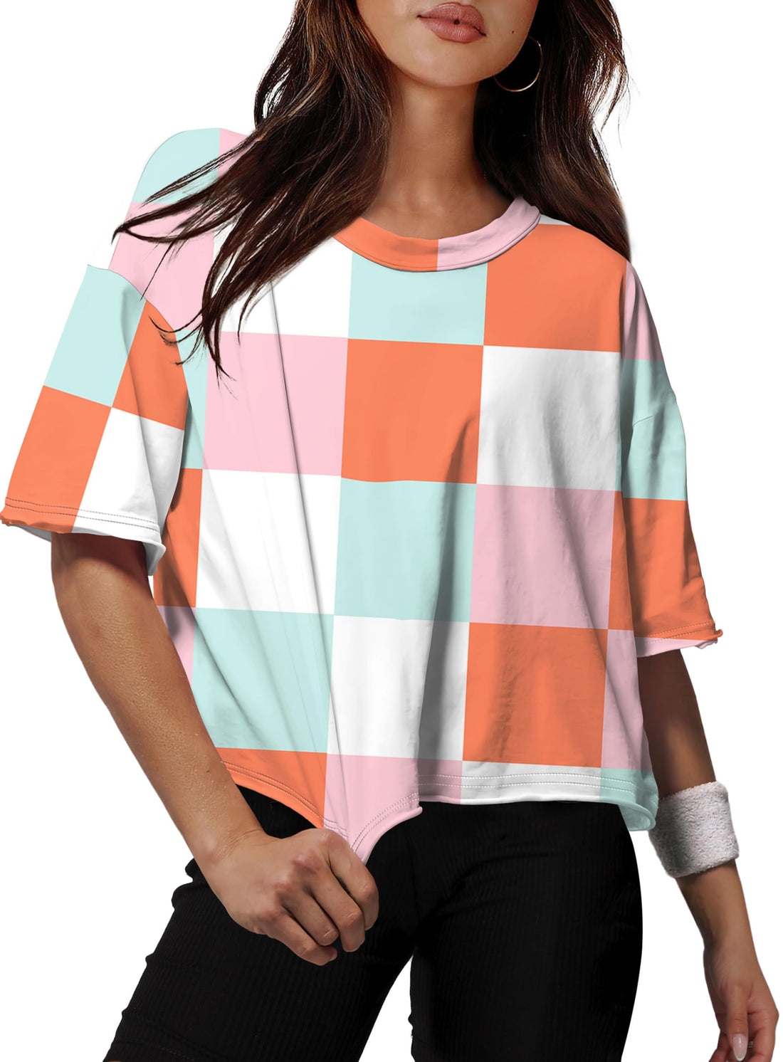 XIEERDUO Cotton Tshirts for Women Drop Shoulder Round Neck Oversized Crop Tops Workout Tops Tees