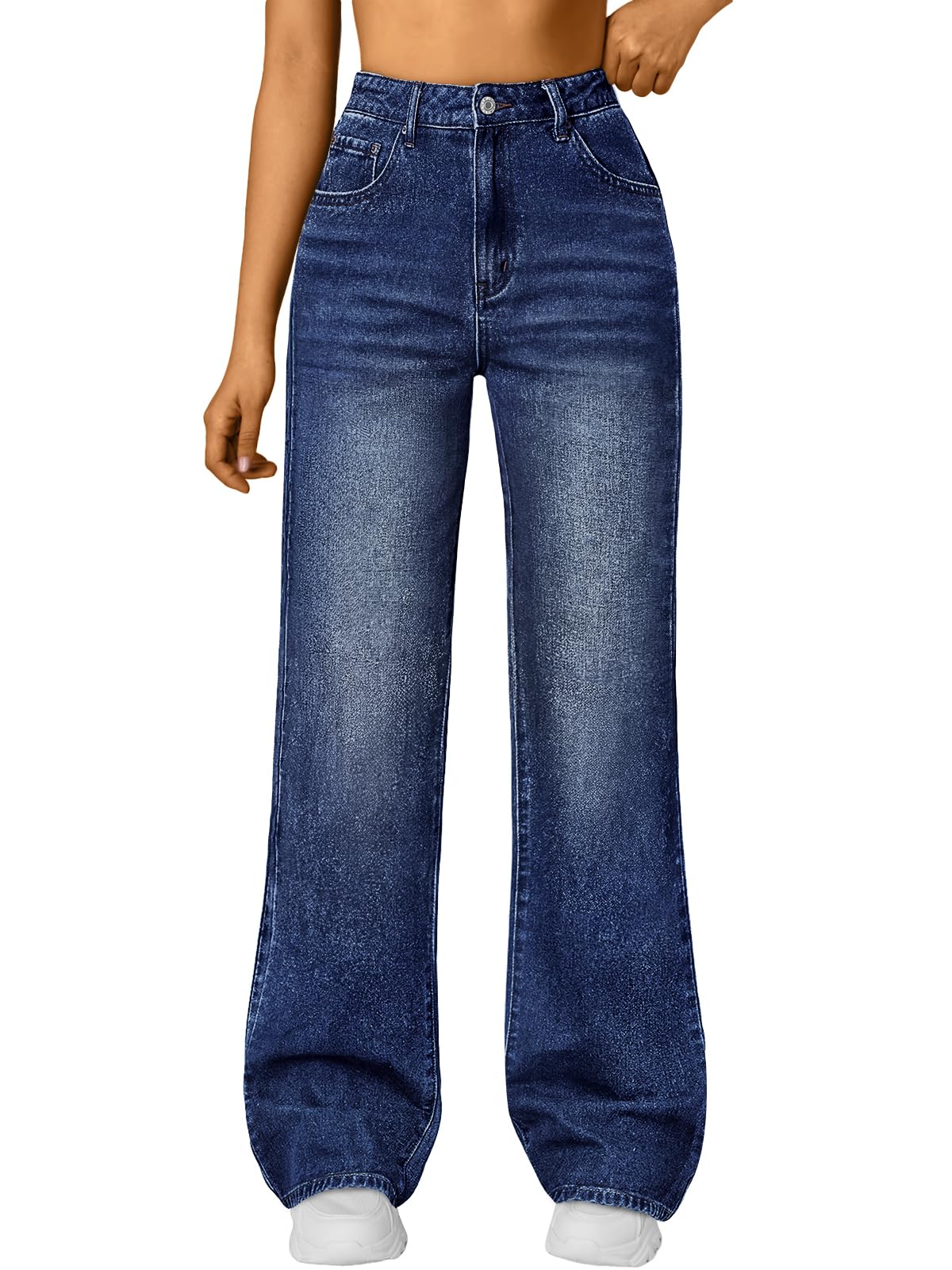 Trendy Queen Women High Waisted Straight Wide Leg Jeans Stretch Baggy Pants | High Rise Denim, Relaxed Fit Trousers, Retro Y2K Aesthetic, Streetwear Style, Long Straight Leg Pants