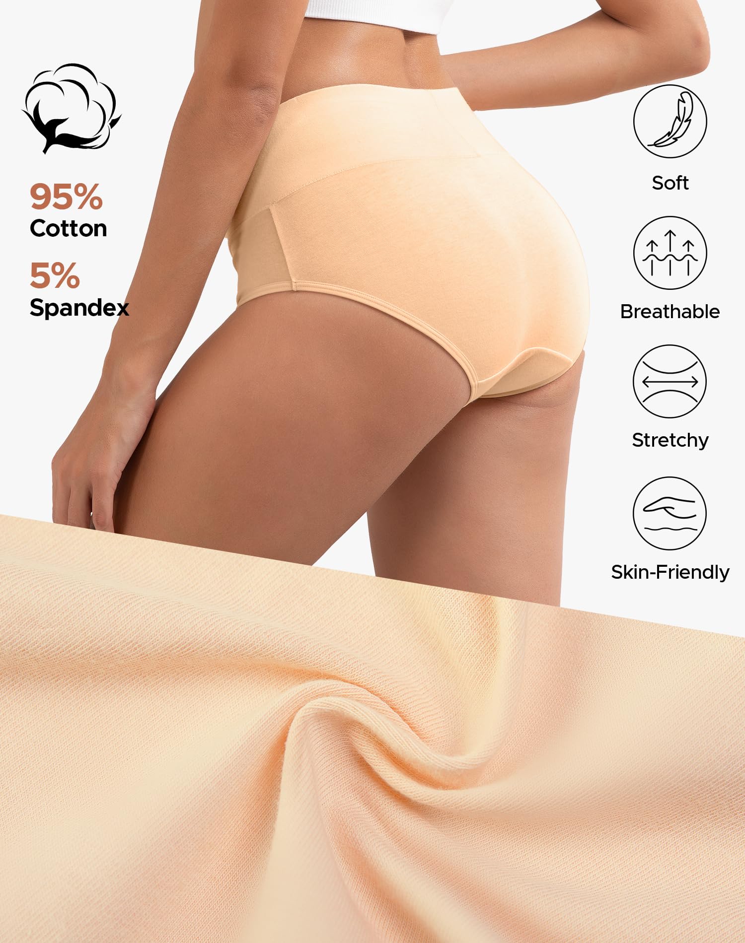 INNERSY Women's Cotton Underwear High Waist Ladies Briefs Full Coverage Panties 4-Pack
