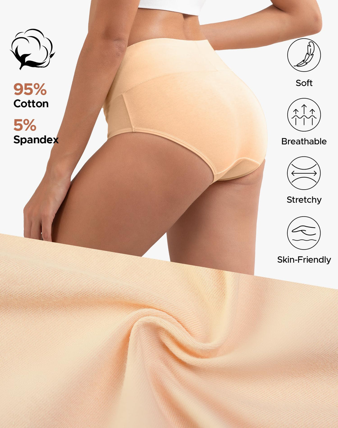 INNERSY Women's Cotton Underwear High Waist Ladies Briefs Full Coverage Panties 4-Pack