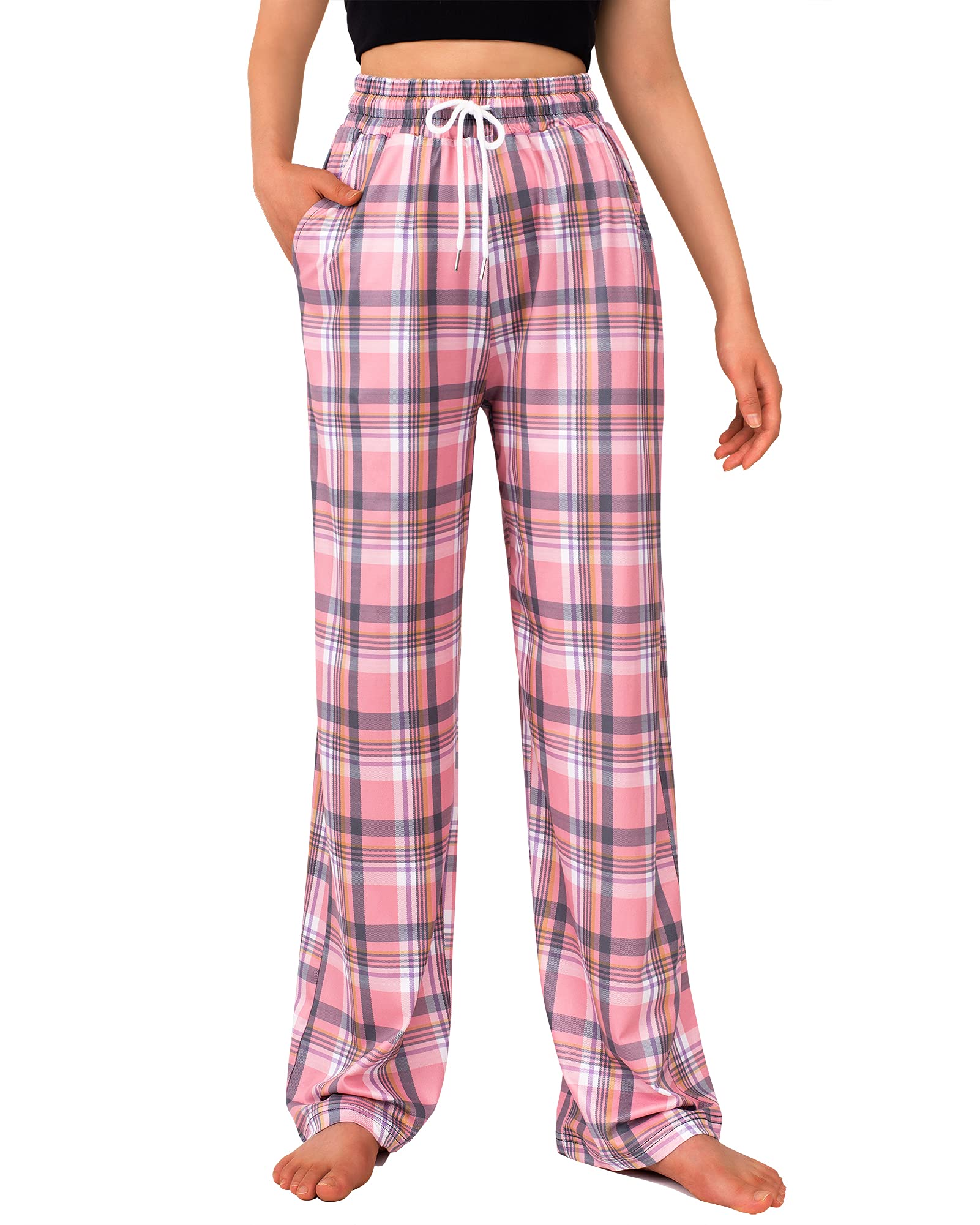 Womens Pajama Pants Plaid Stretch Comfy Lounge Pants Sleep Bottoms Y2K PJ
