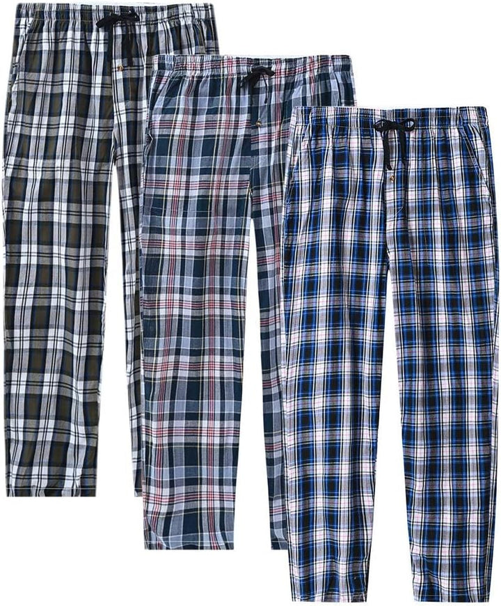 MoFiz Men's Pajama Pants Cotton Pjs Bottoms Plaid Sleep Pant Lightweight 3Pack