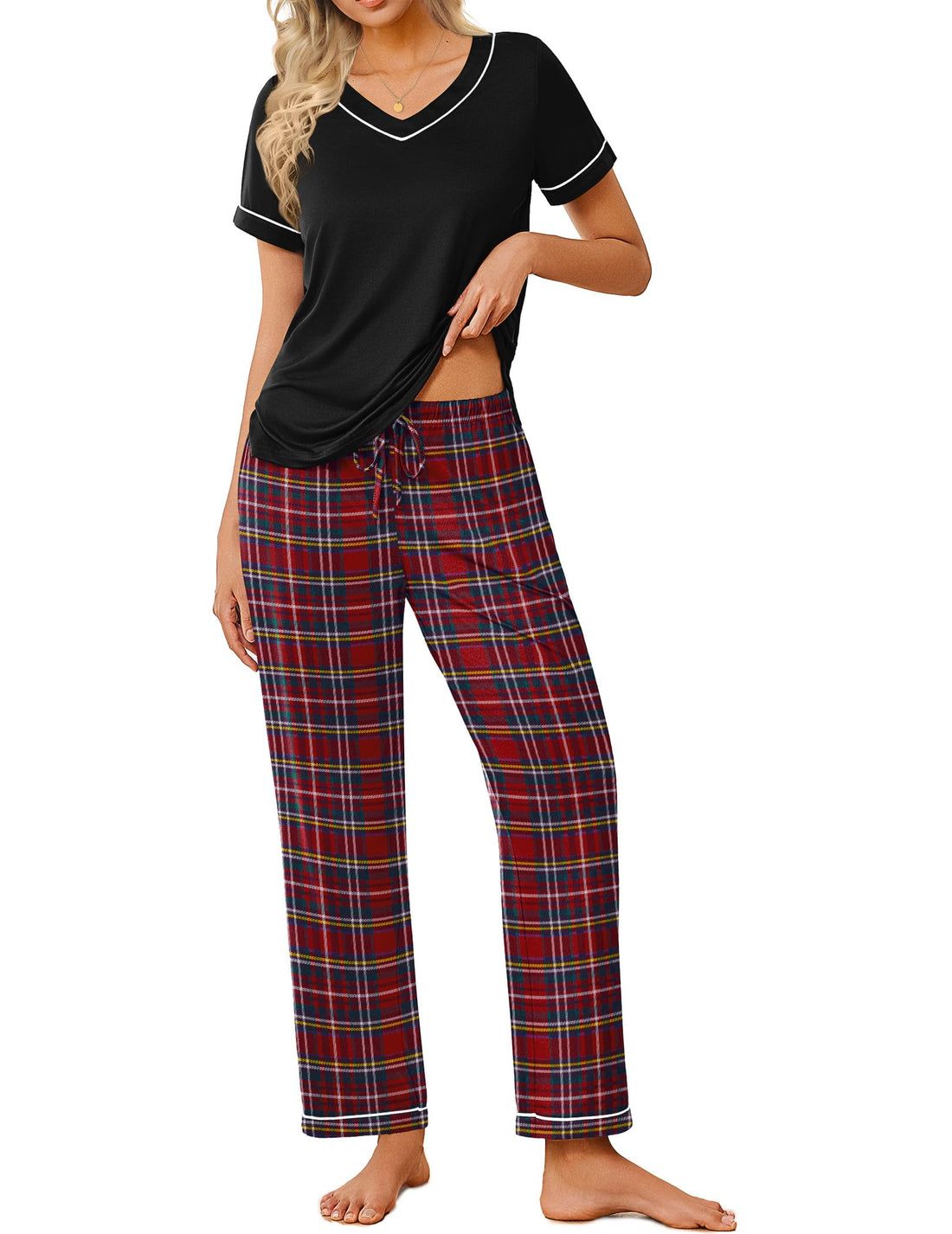 Ekouaer Pajamas for Women Set 2 Piece Lounge Set Soft Pajama Sets Short Sleeve and Pants Pj Sets Loose Sleepwear with Pockets