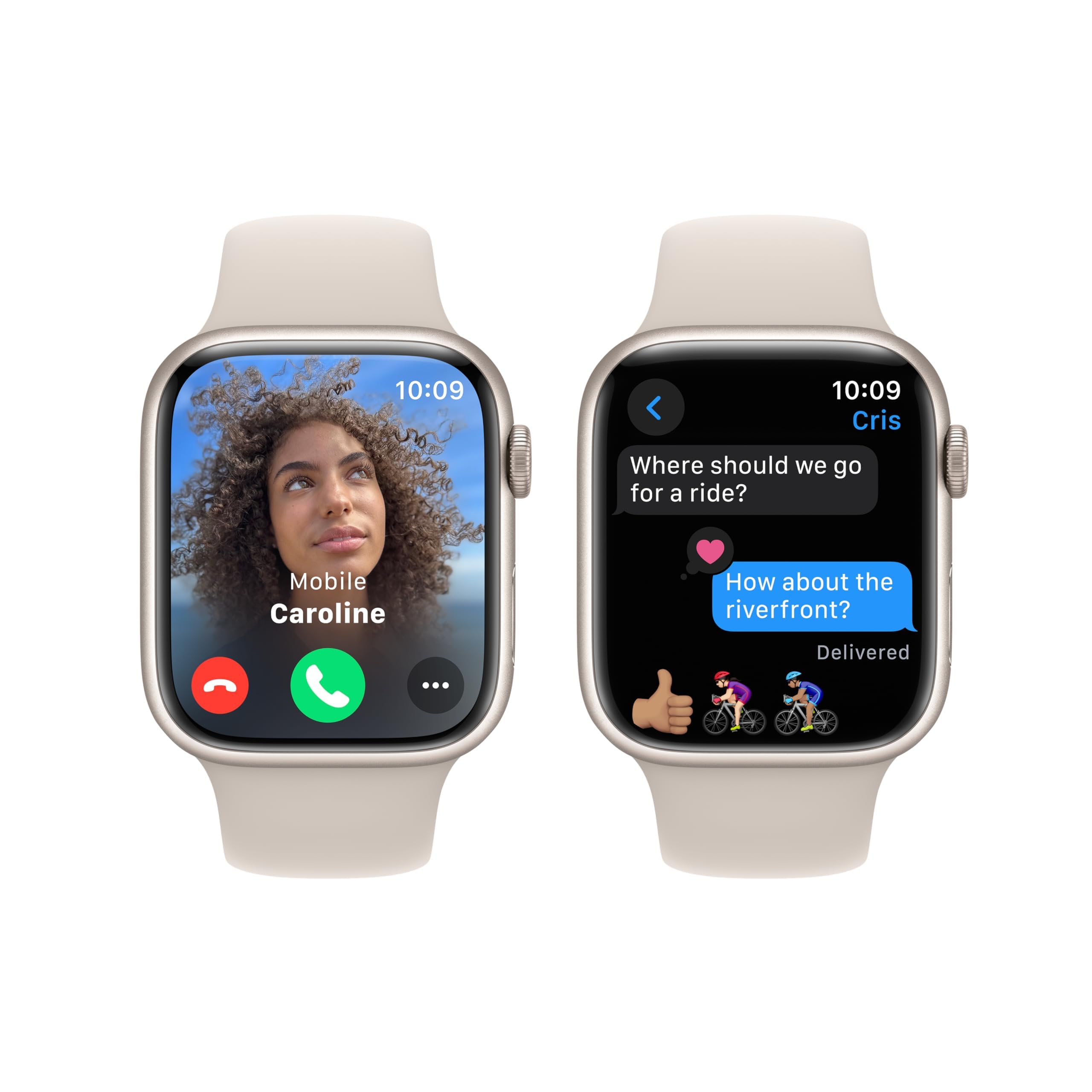 Apple Watch Series 9 [GPS, 45mm] - Starlight Aluminum Case with Starlight Sport Band, S/M (Renewed)