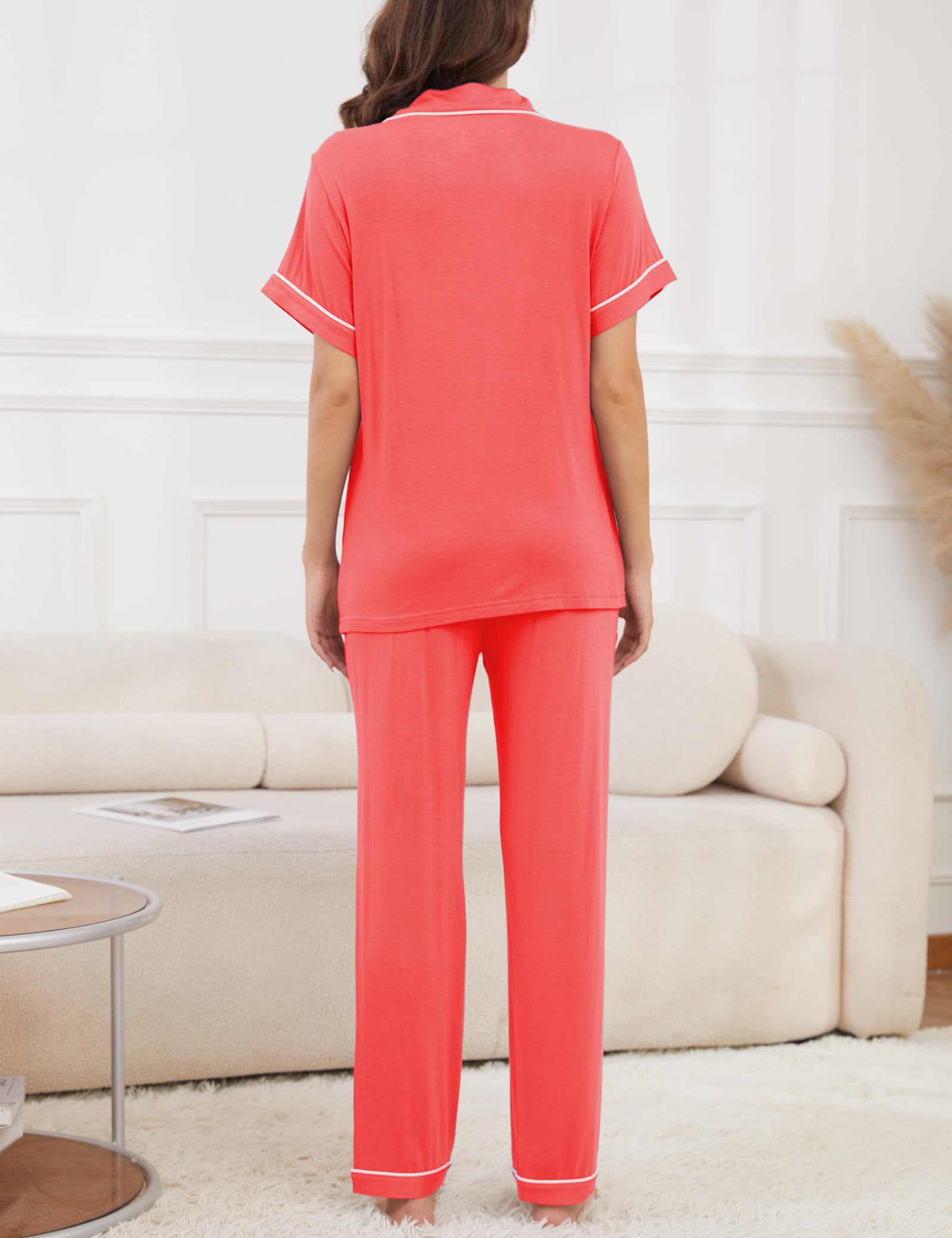 Womens Pajama Set Soft Pjs Short Sleeve Sleepwear with Long Pants 2 Piece Lounge Sets S-XXL