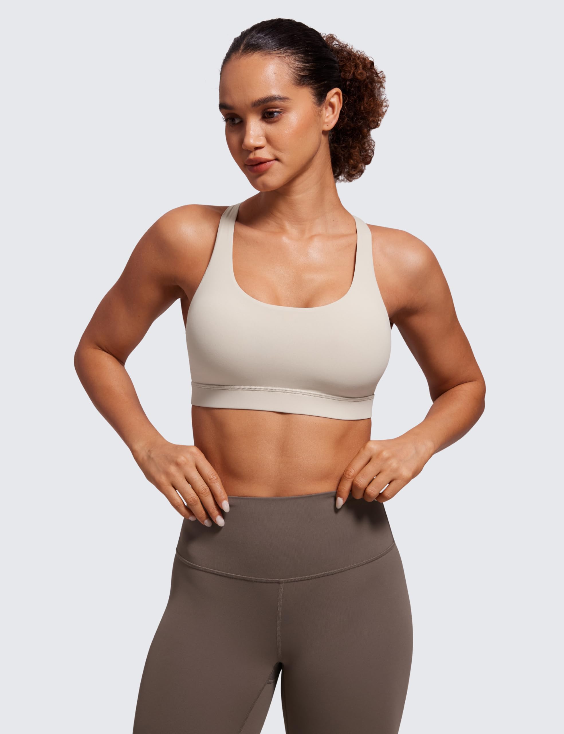 CRZ YOGA Naked Feeling Strappy Sports Bras | Medium Support, Removable Pads, Yoga, Sleek, Scoop Neck, for Women
