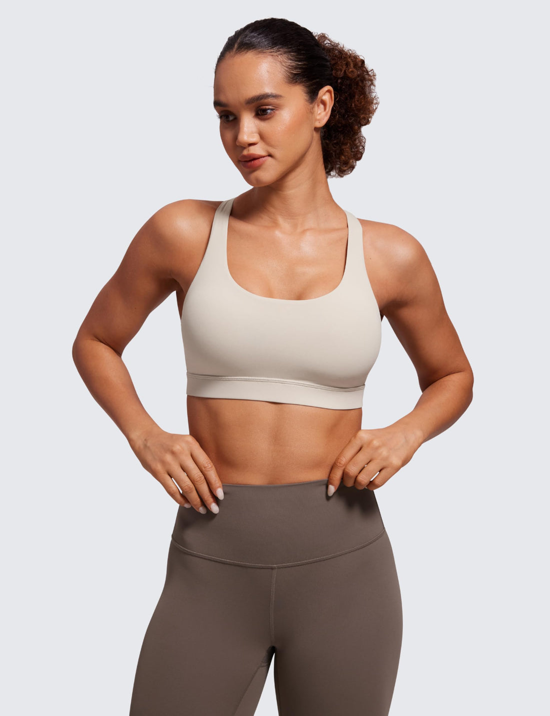 CRZ YOGA Naked Feeling Strappy Sports Bras | Medium Support, Removable Pads, Yoga, Sleek, Scoop Neck, for Women