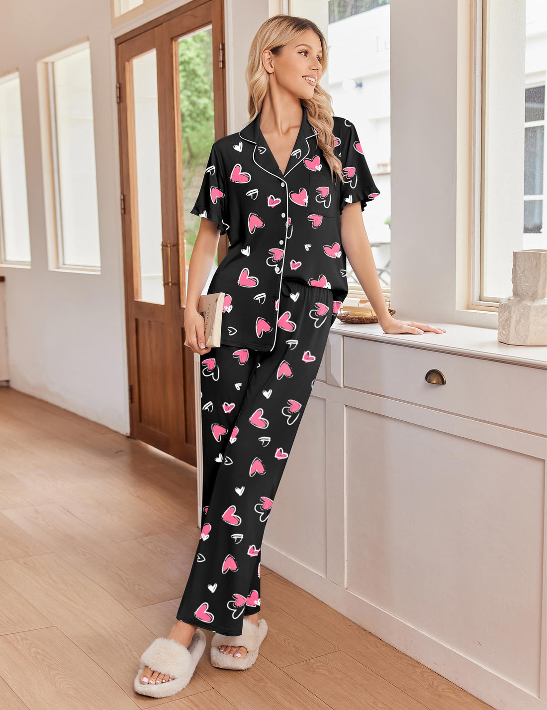 Ekouaer Pajamas for Women Set Button Up Soft Pjs Short Sleeve Lounge Sets