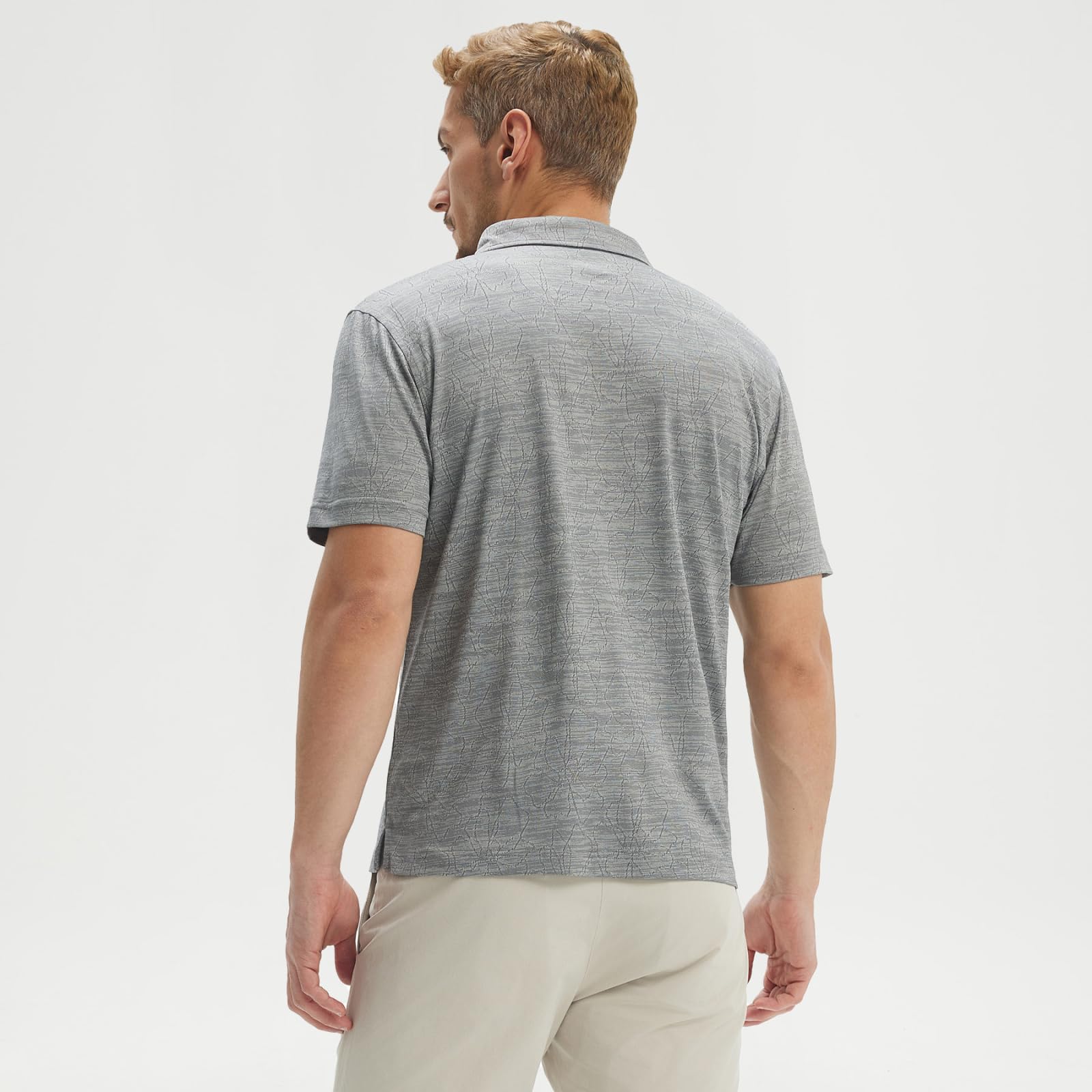 M MAELREG Short Sleeve Golf Shirts for Men Moisture Wicking Performance Lightweight Jacquard 3 Button Polo Shirts for Men