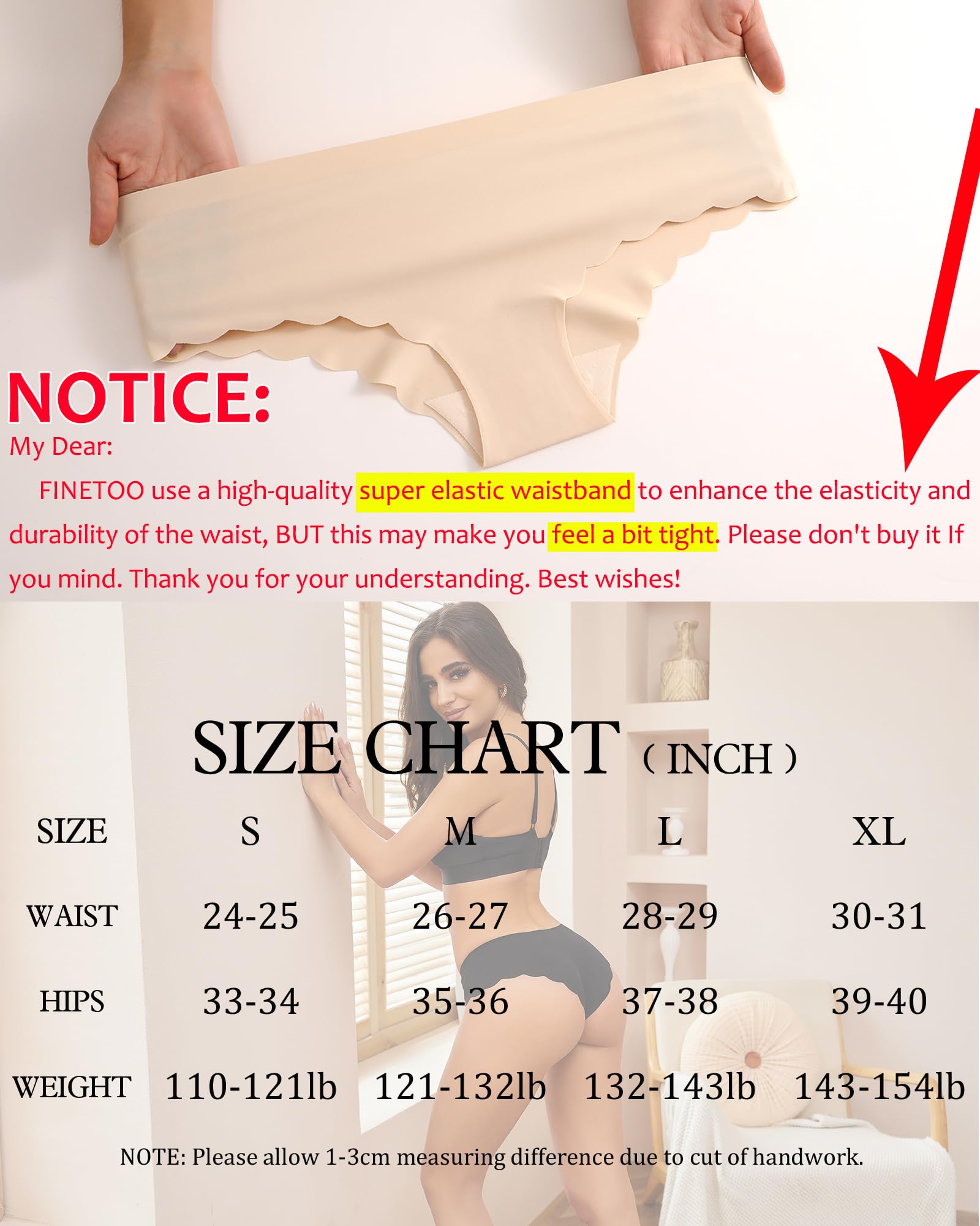 FINETOO 6 pack Seamless Underwear for Women Sexy Low Rise Hipster Wave Edge No Show Bikini Panties Womens Cheeky S-XL