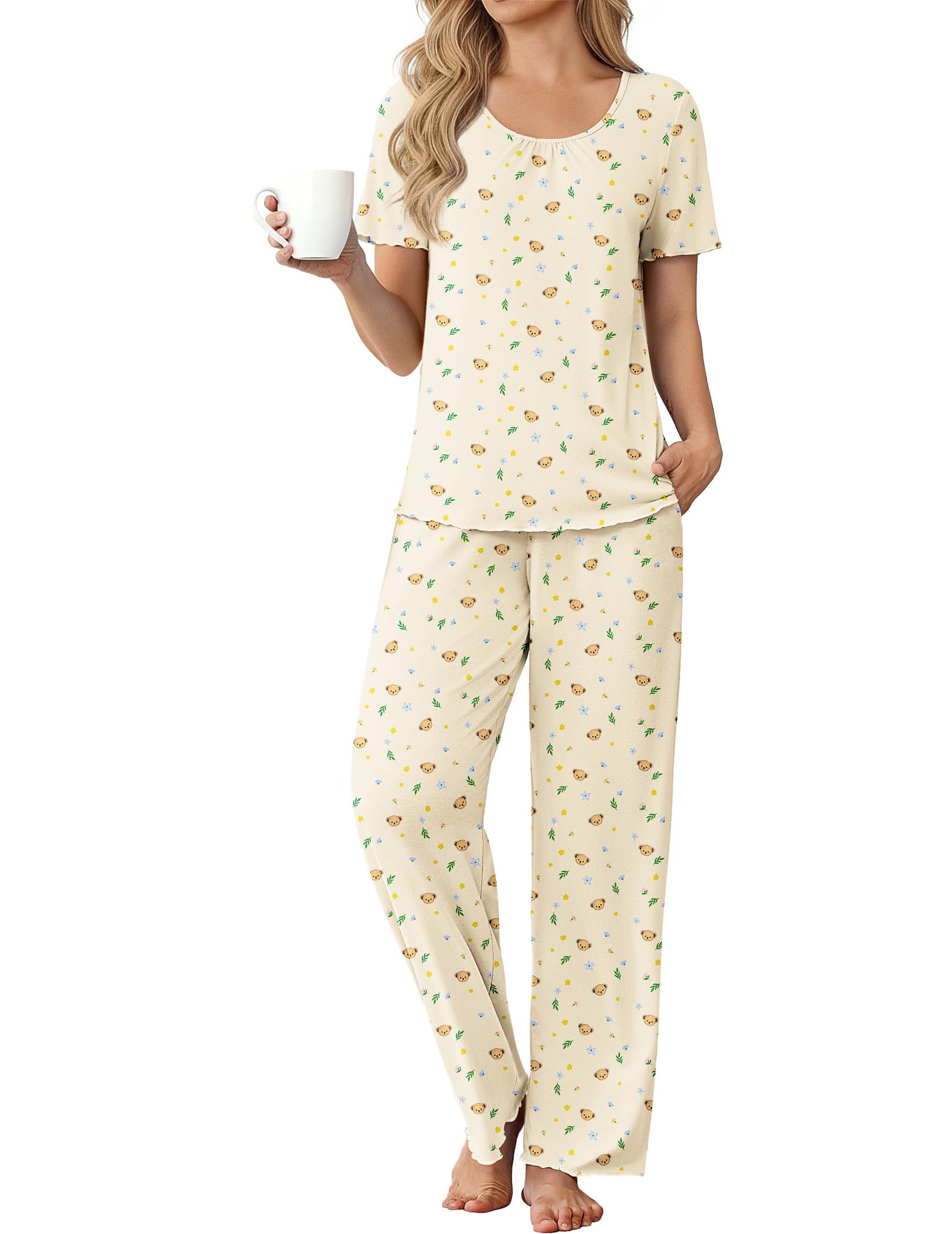 Ekouaer Womens Pajama Sets Viscose from Bamboo Top With Pants Lounge Set