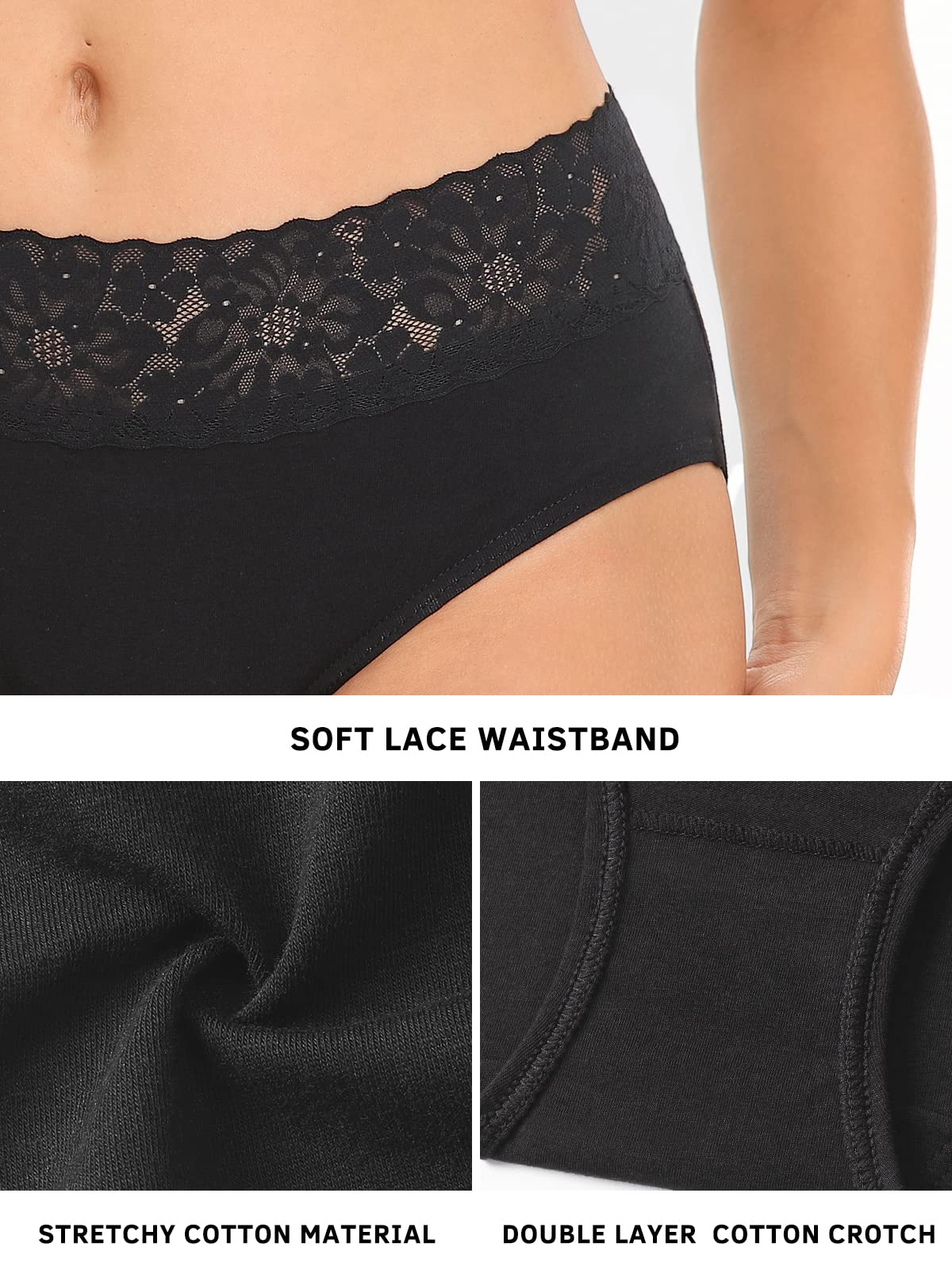 RHYFF Womens Underwear Cotton Bikini Panties Lace Soft Hipster Panty Ladies Stretch Full Briefs 5 Pack