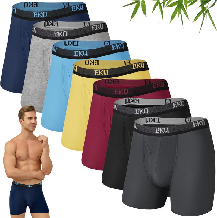 Mens Underwear Breathable Boxer Briefs 7 Pack Bamboo Rayon Boxers for Men Soft Stretchy Men's Underwear with Fly