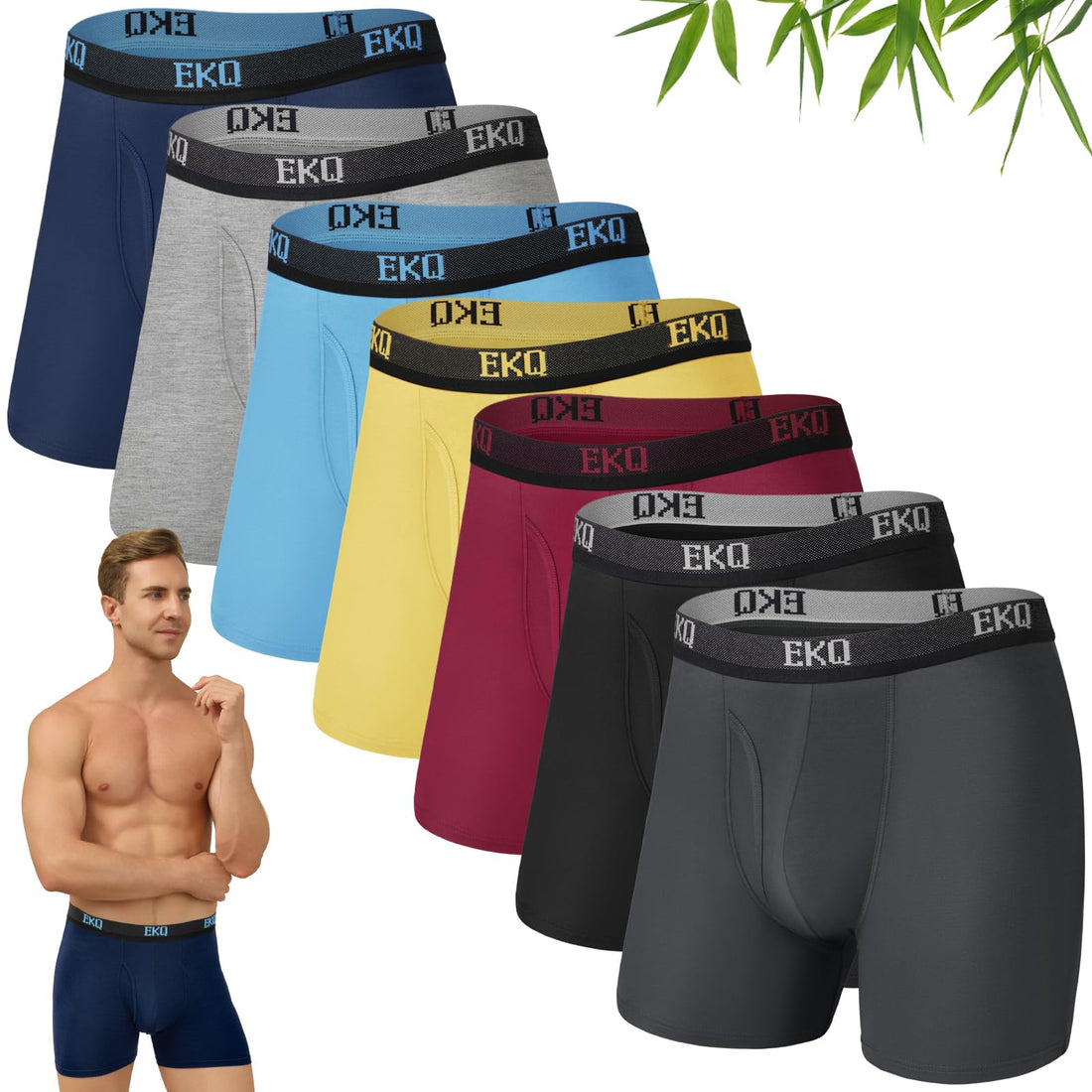 Mens Underwear Breathable Boxer Briefs 7 Pack Bamboo Rayon Boxers for Men Soft Stretchy Men's Underwear with Fly