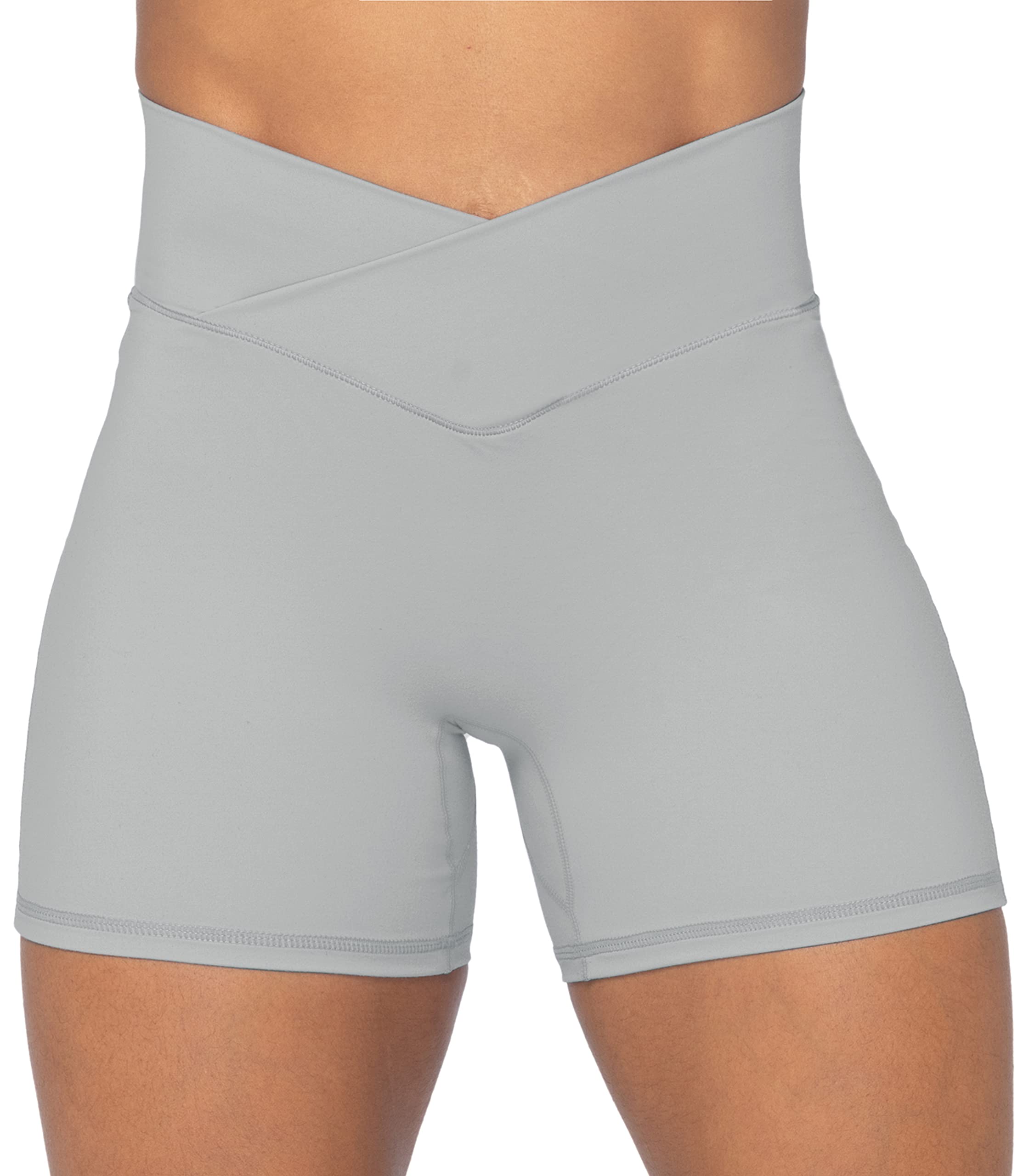 Sunzel Crossover Biker Shorts for Women, No Front Seam V High Waist Yoga Workout Gym Shorts with Tummy Control | 4 Or 6-Inch Inseam, High Waisted, Tummy Control, Crossover Waist, Buttery Soft, No Front Seam, Squat Proof, Compression