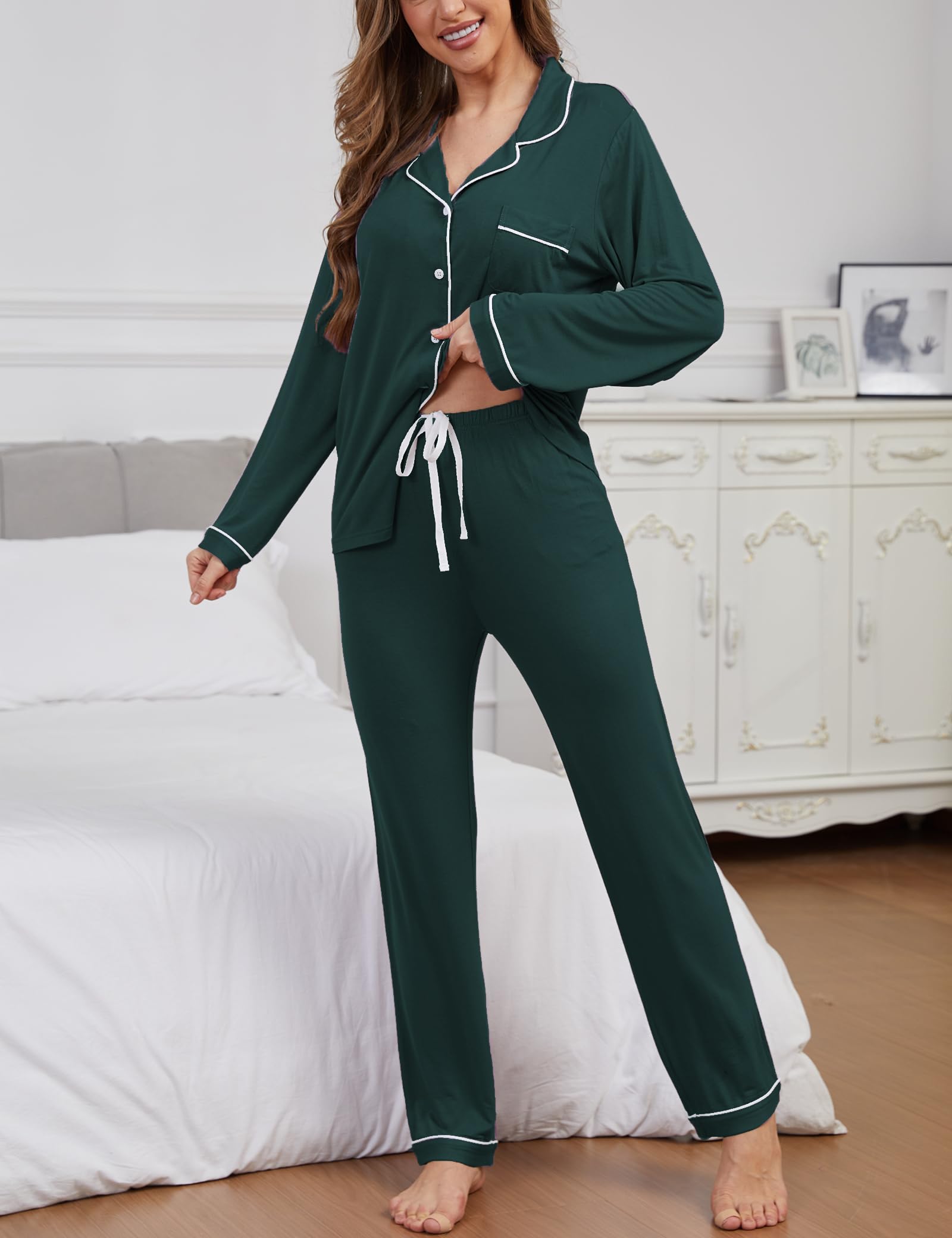 Pajama Sets Women Soft Long Sleeve Button Down Sleepwear Classic Ladies Pjs Lightweight Lounge Sets S-XXL