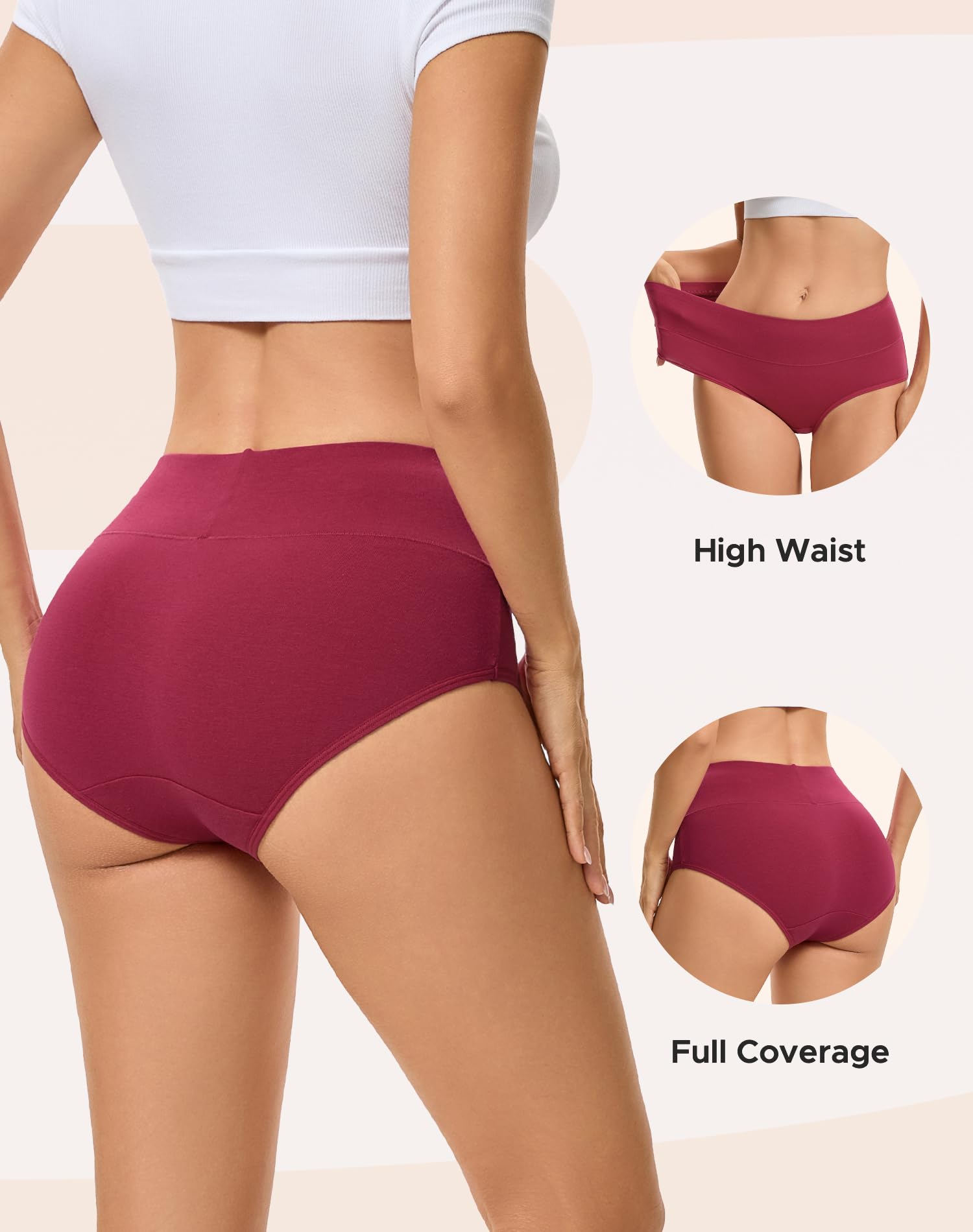 INNERSY Women's Cotton Underwear High Waist Ladies Briefs Full Coverage Panties 4-Pack