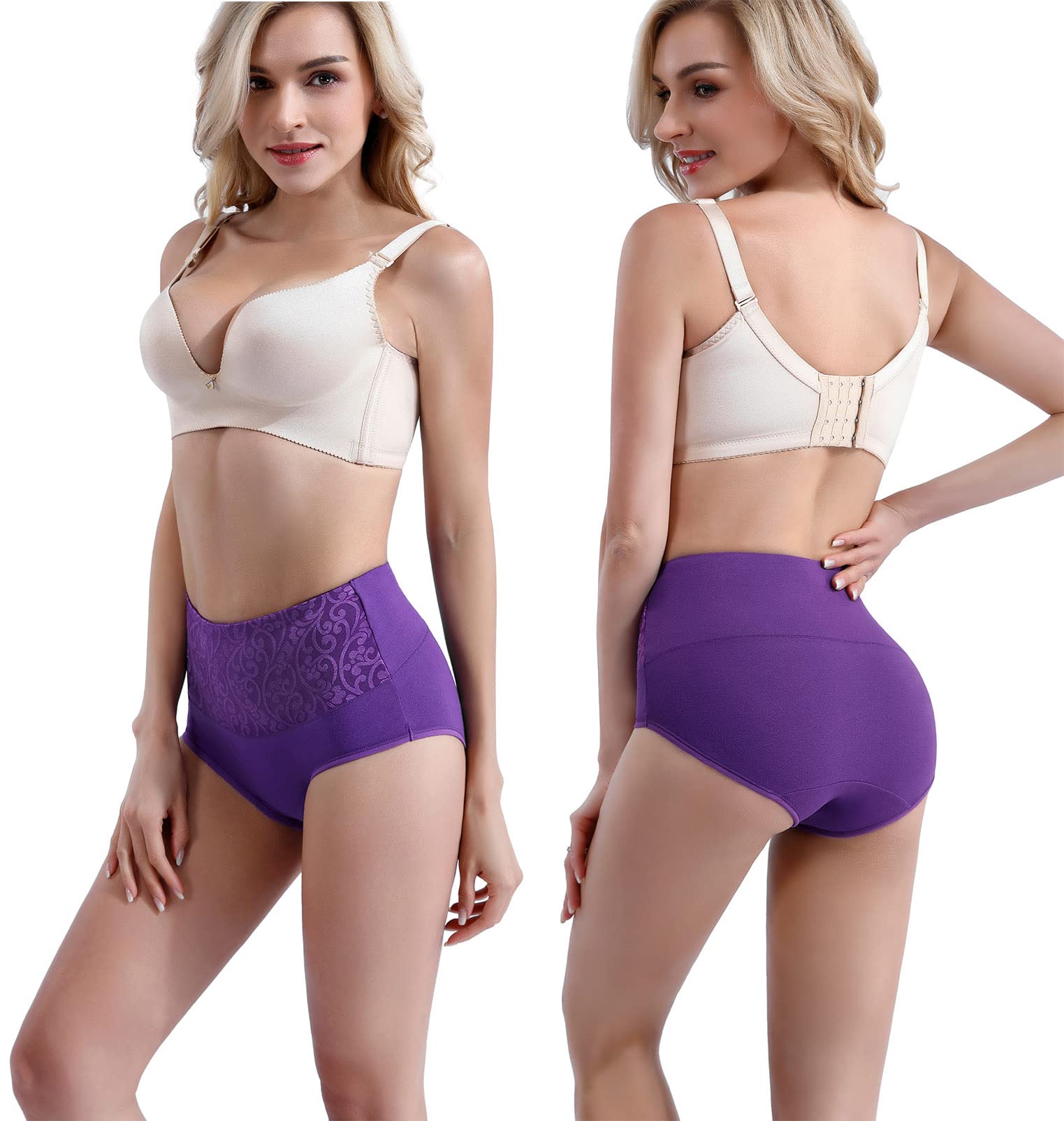 Women's Underwear Cotton Tummy Control High Waisted Underwear Soft Breathable Full Coverage Panties Multipack