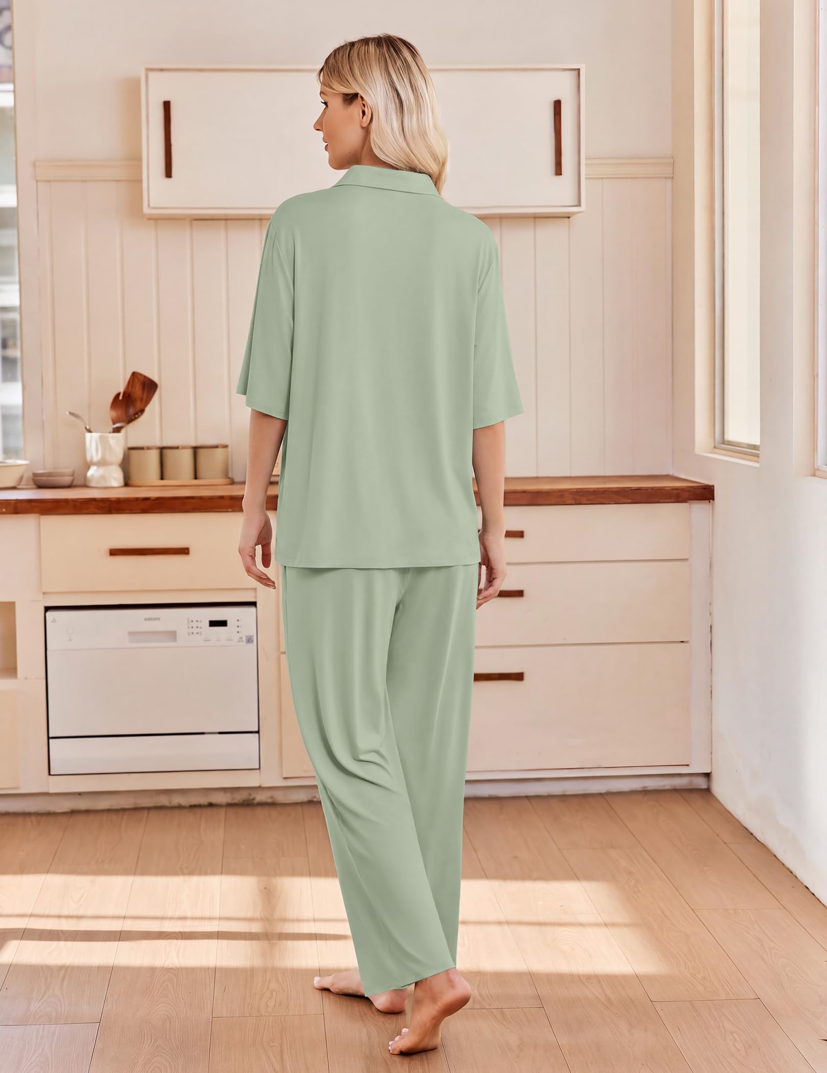 Ekouaer Pajamas for Women Set Button Up Short Sleeve Pjs with Long Pants