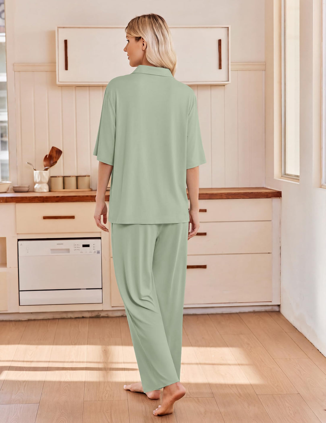 Ekouaer Pajamas for Women Set Button Up Short Sleeve Pjs with Long Pants