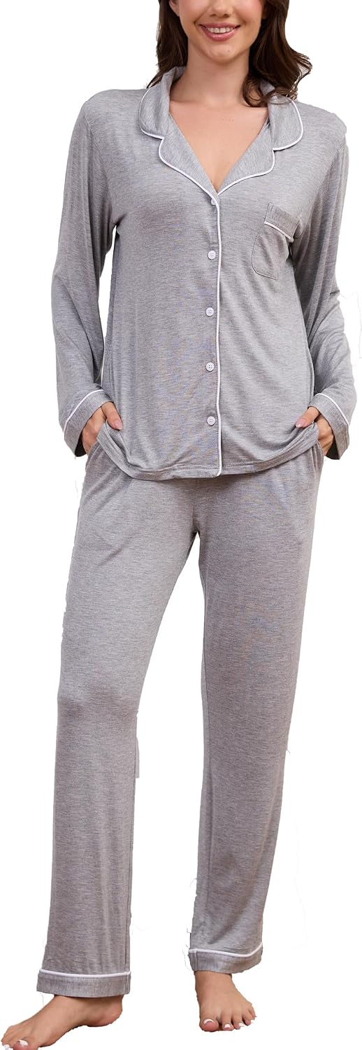 Pajama Sets Women Soft Long Sleeve Button Down Sleepwear Classic Ladies Pjs Lightweight Lounge Sets S-XXL