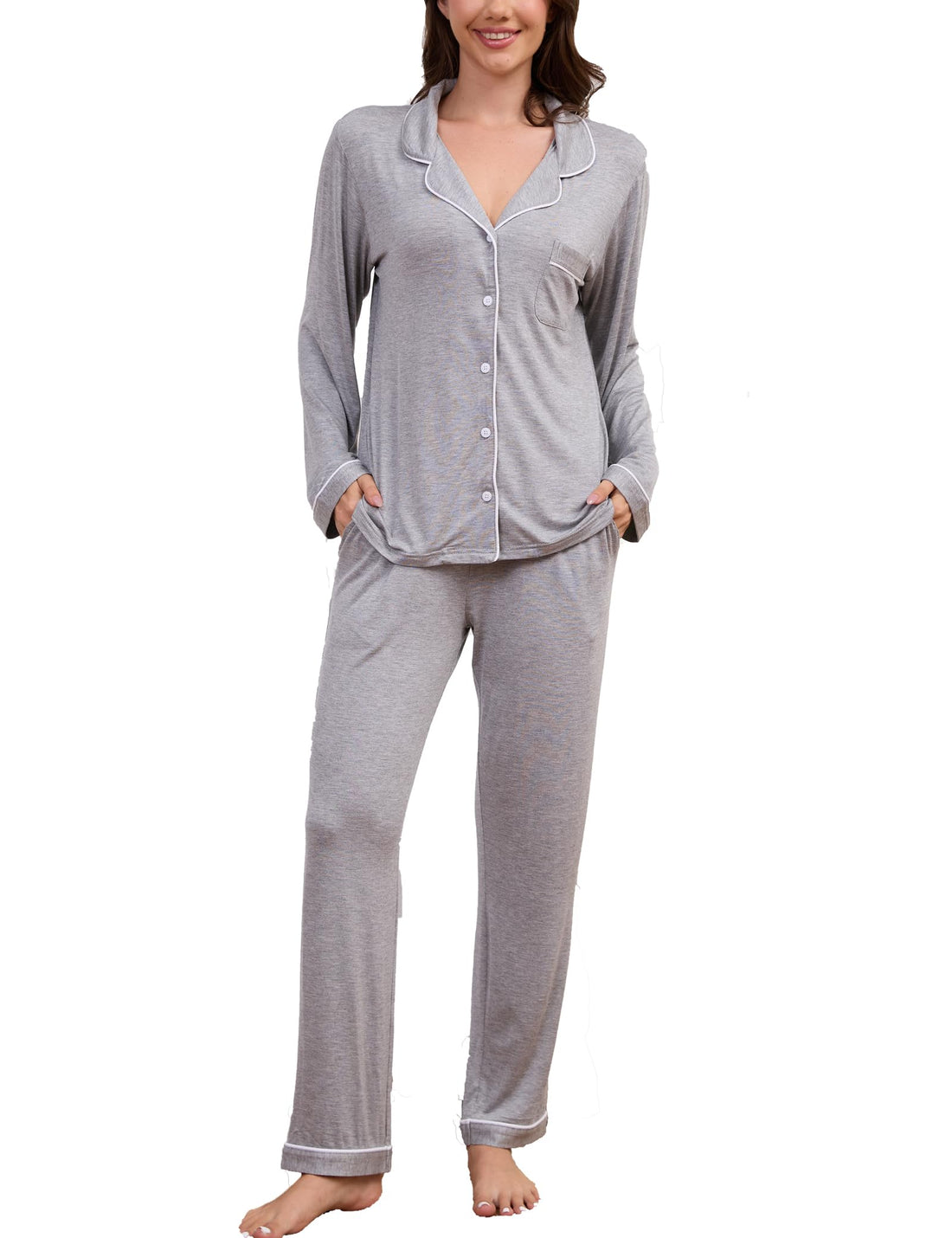 Pajama Sets Women Soft Long Sleeve Button Down Sleepwear Classic Ladies Pjs Lightweight Lounge Sets S-XXL