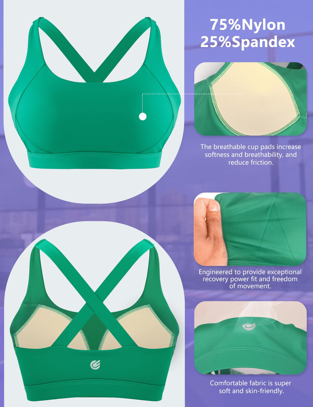 Cordaw Pickleball Sports Bras for Women High Support, Molded Cup Crisscross Back High Impact Workout Yoga Bra