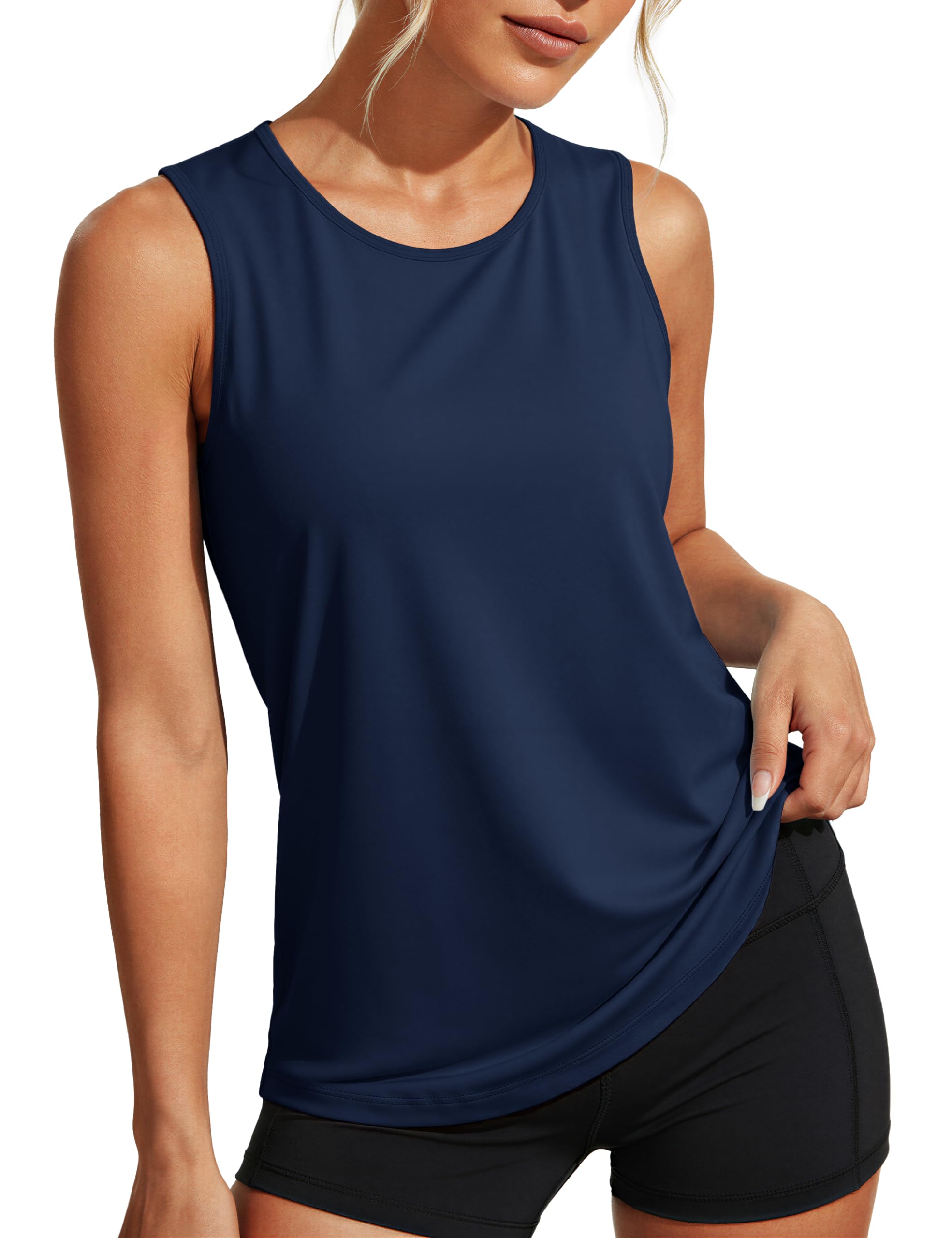 MAGCOMSEN Women's Workout Tank Top Athletic Muscle Sleeveless Crew Neck Shirt UPF 80+ Moisture Wicking Gym Running