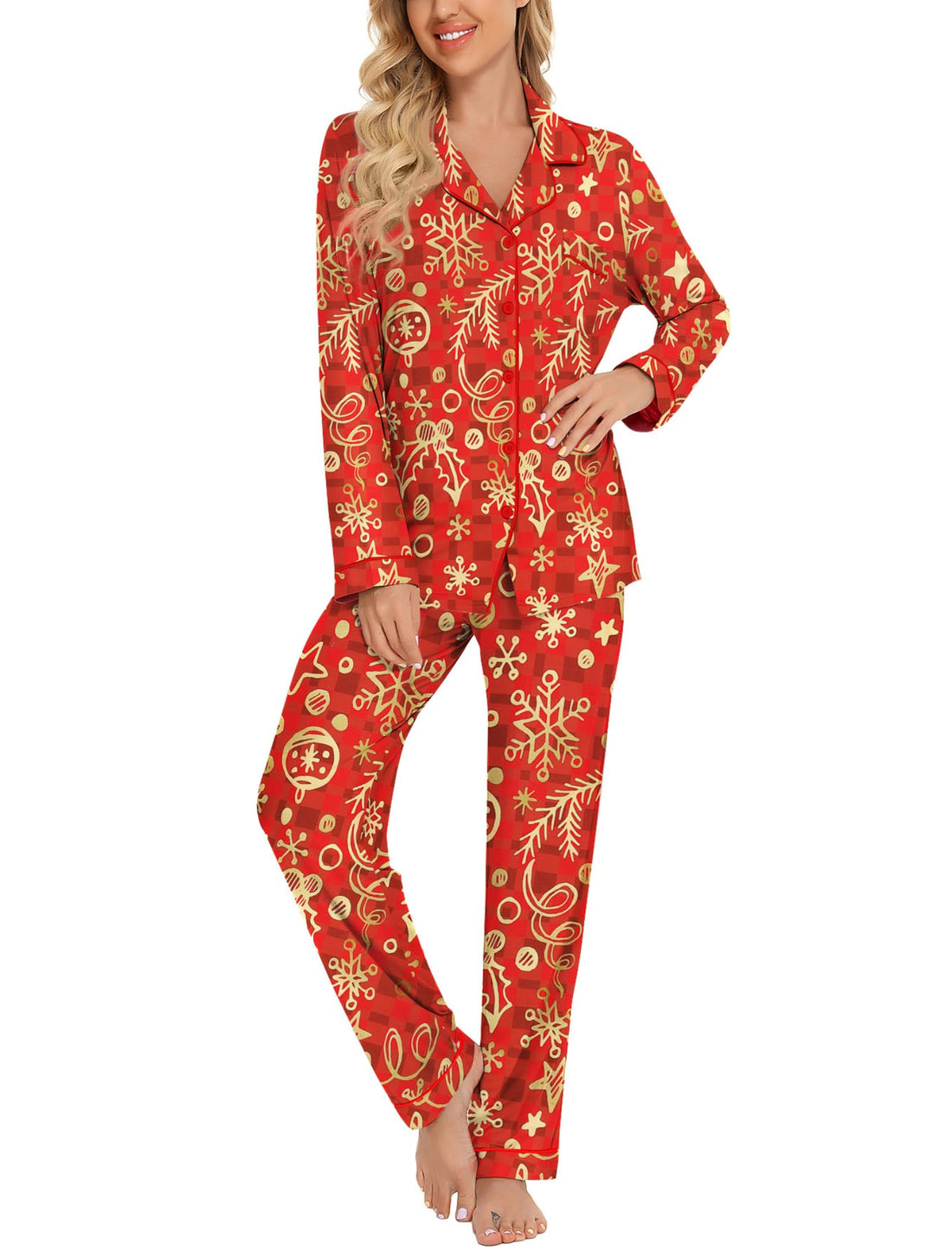 Leikar Button Up Pajamas For Women Long Sleeve Viscose Soft Pjs Lounge