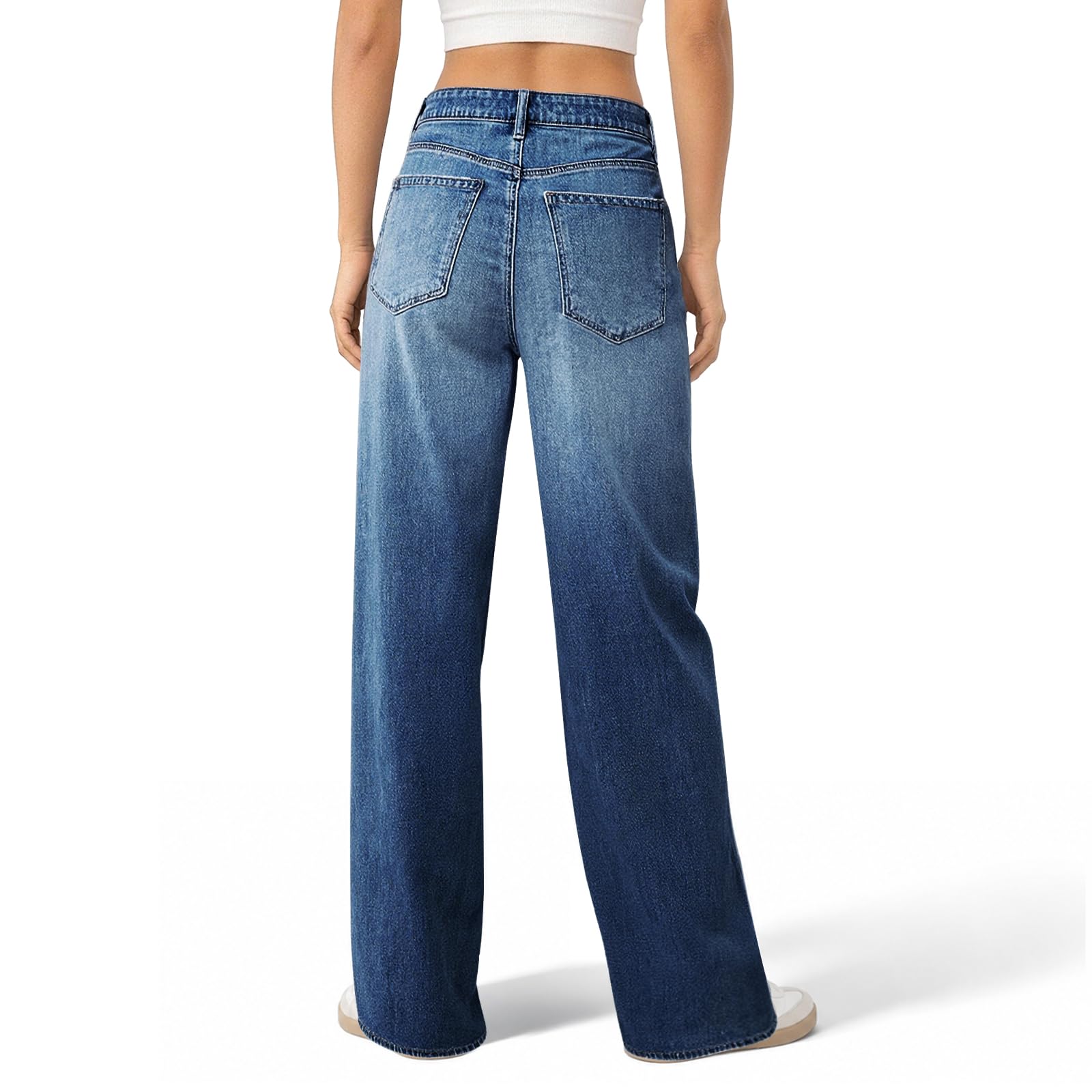 Women's Wide Leg Jeans High Waisted Baggy Straight Leg Loose Stretchy Casual Denim Pants