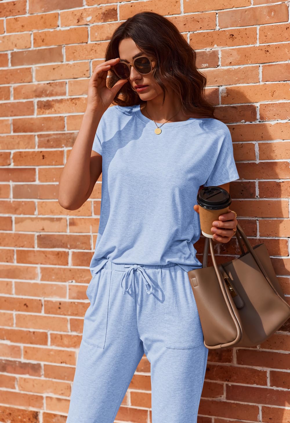 Ekouaer 2 Pack Womens Pajama Short Sleeve Jogger Pants Pjs Lounge Set