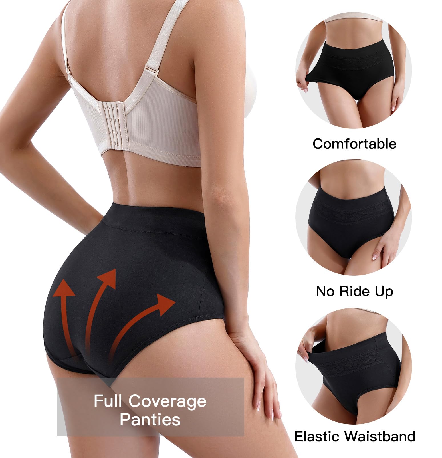 Women's Underwear Cotton Tummy Control High Waisted Underwear Soft Breathable Full Coverage Panties Multipack